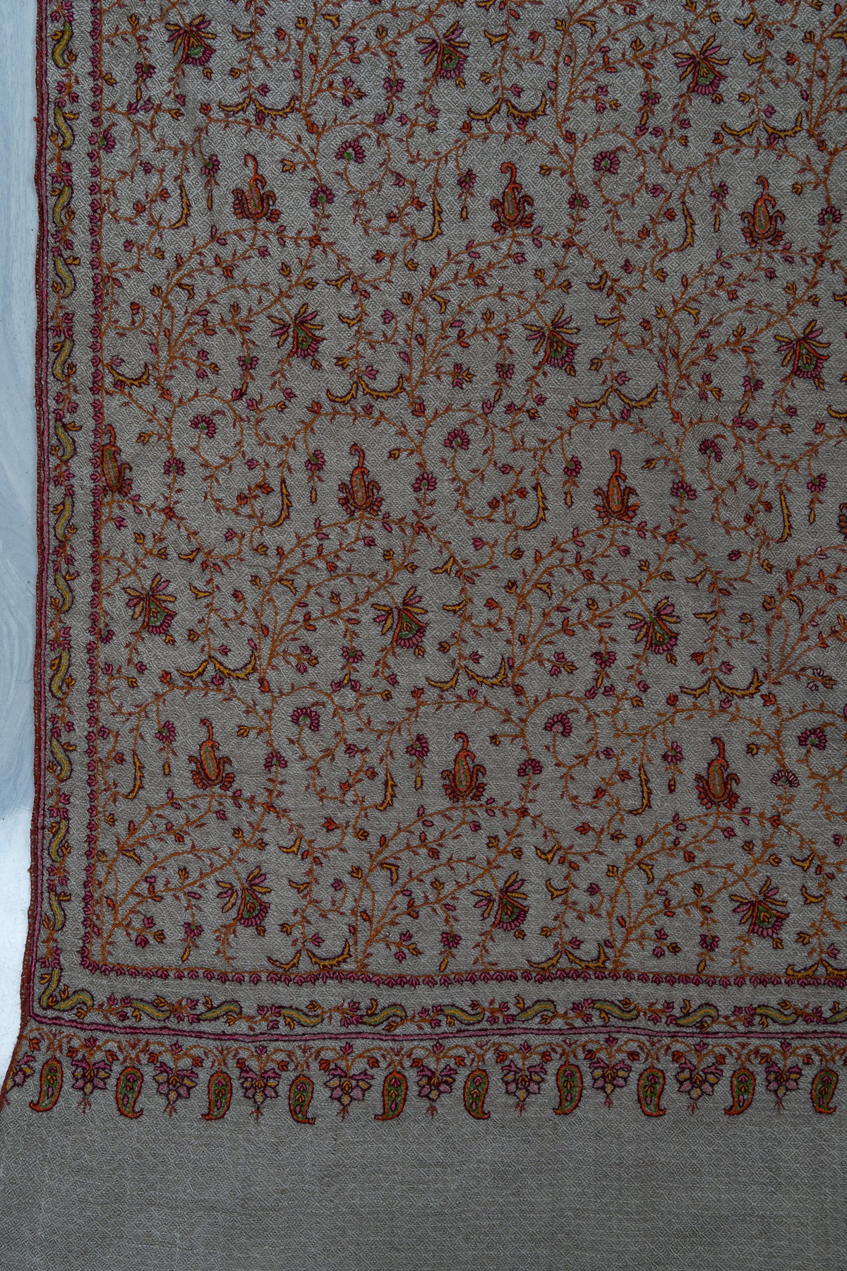 Whispered Sand Sozni Hand Embroidered Pashmina Shawl