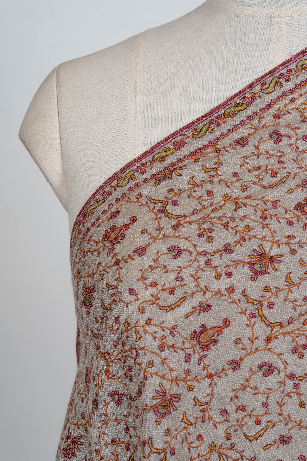 Whispered Sand Sozni Hand Embroidered Pashmina Shawl