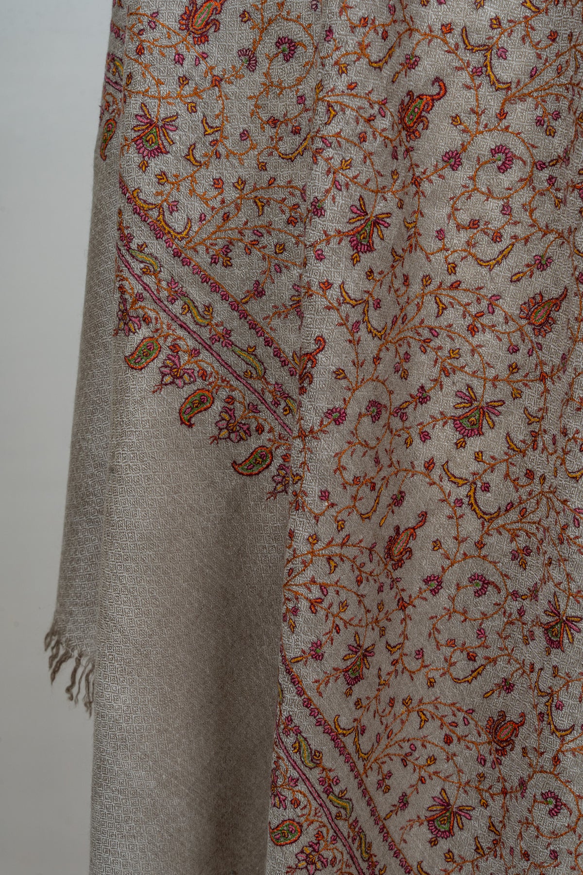 Whispered Sand Sozni Hand Embroidered Pashmina Shawl