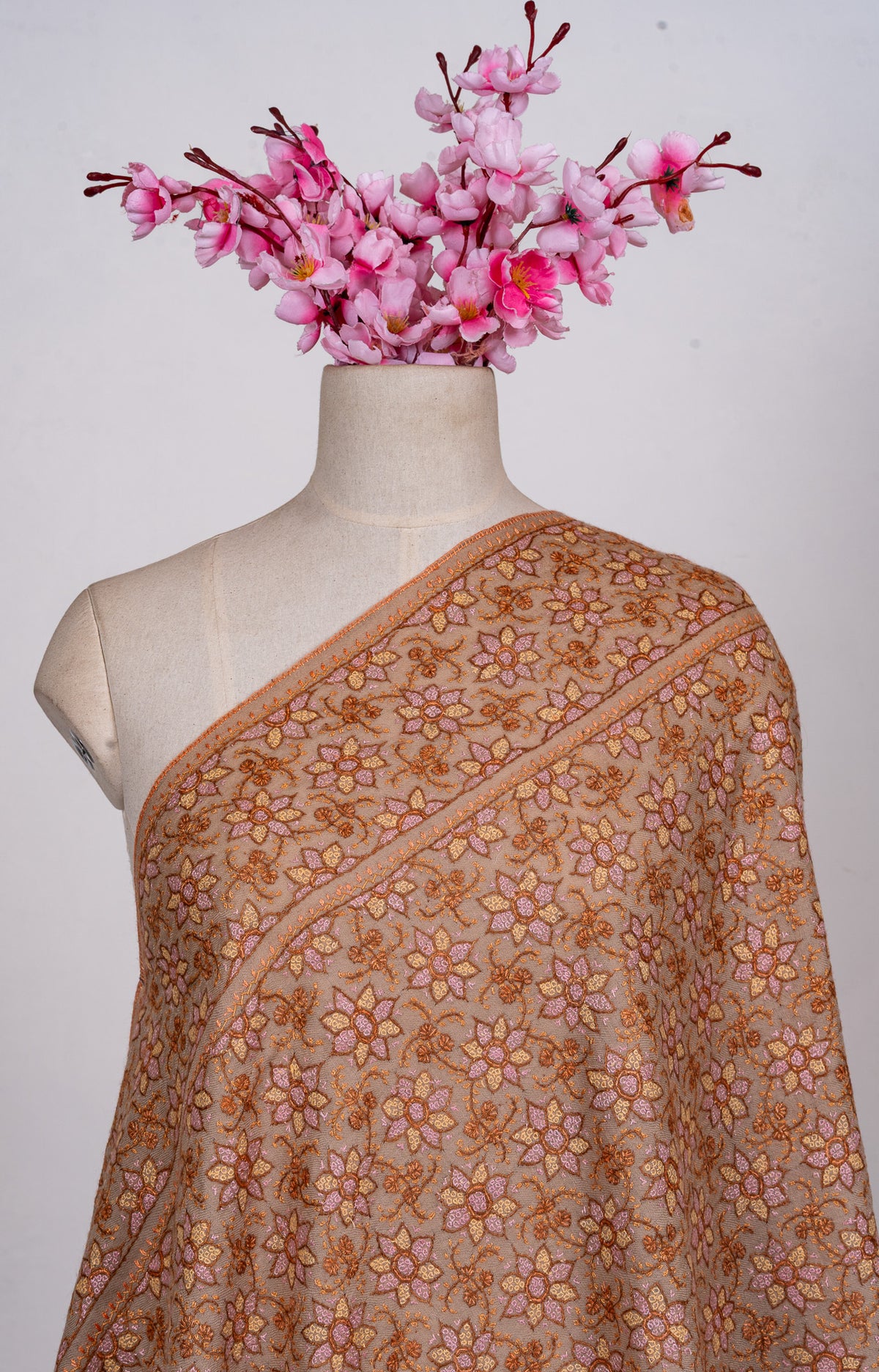 Rosewood Garden Sozni Hand Embroidered Merino Wool Stole