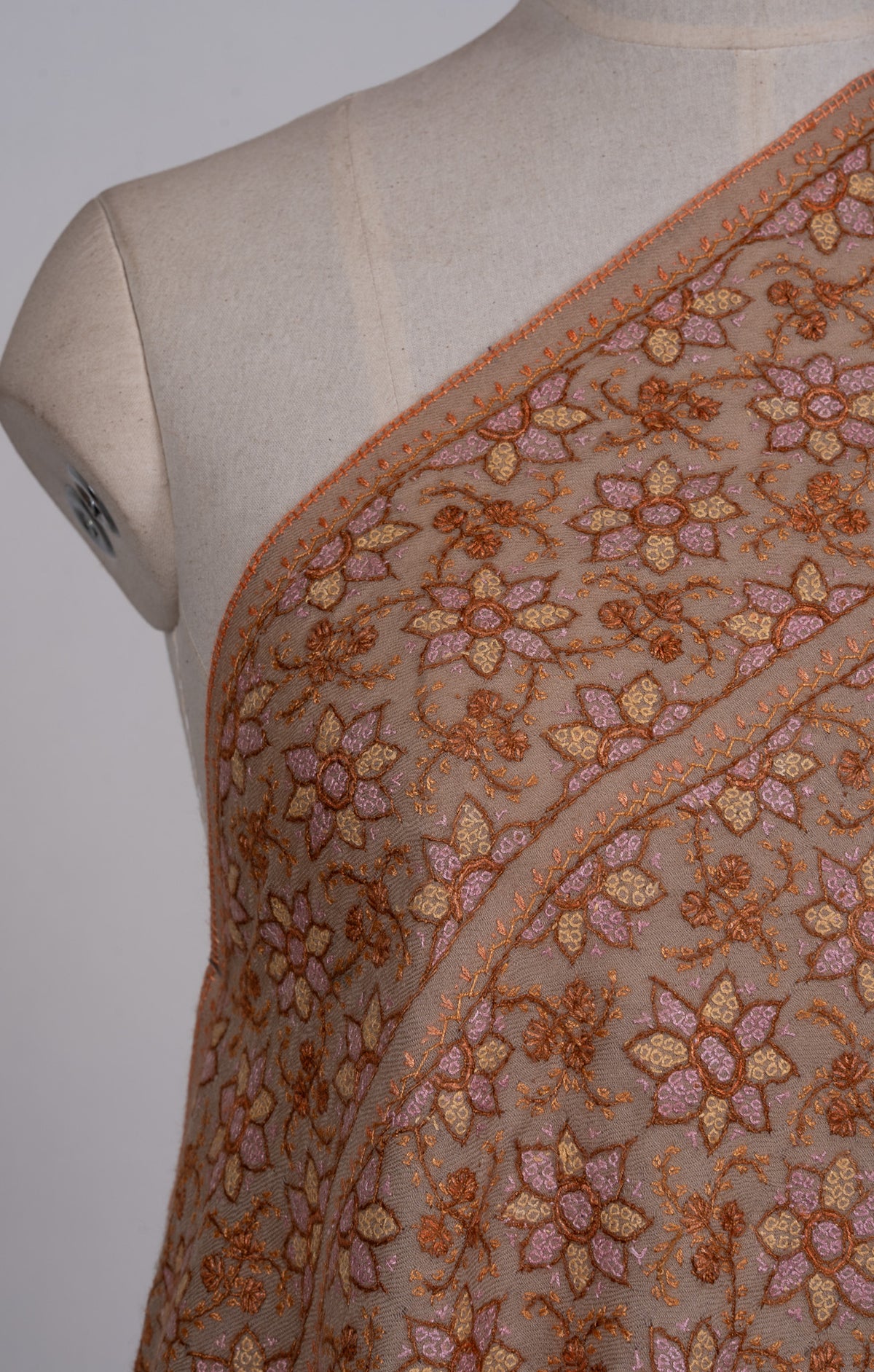 Rosewood Garden Sozni Hand Embroidered Merino Wool Stole