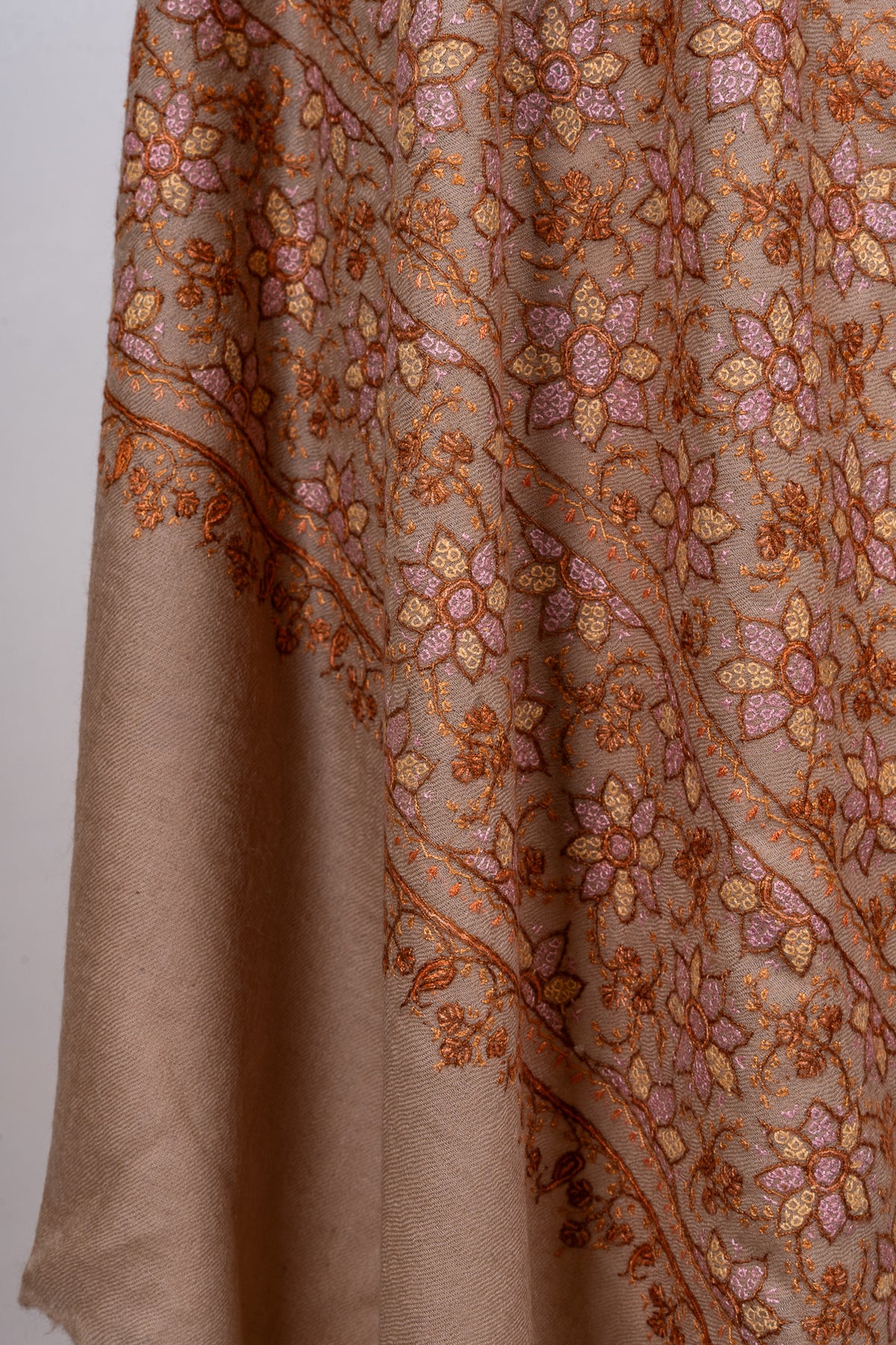 Rosewood Garden Sozni Hand Embroidered Merino Wool Stole