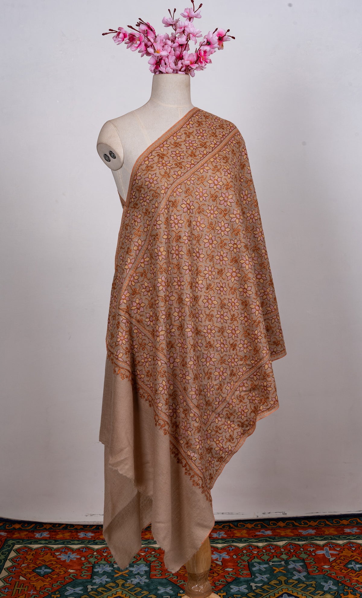 Rosewood Garden Sozni Hand Embroidered Merino Wool Stole