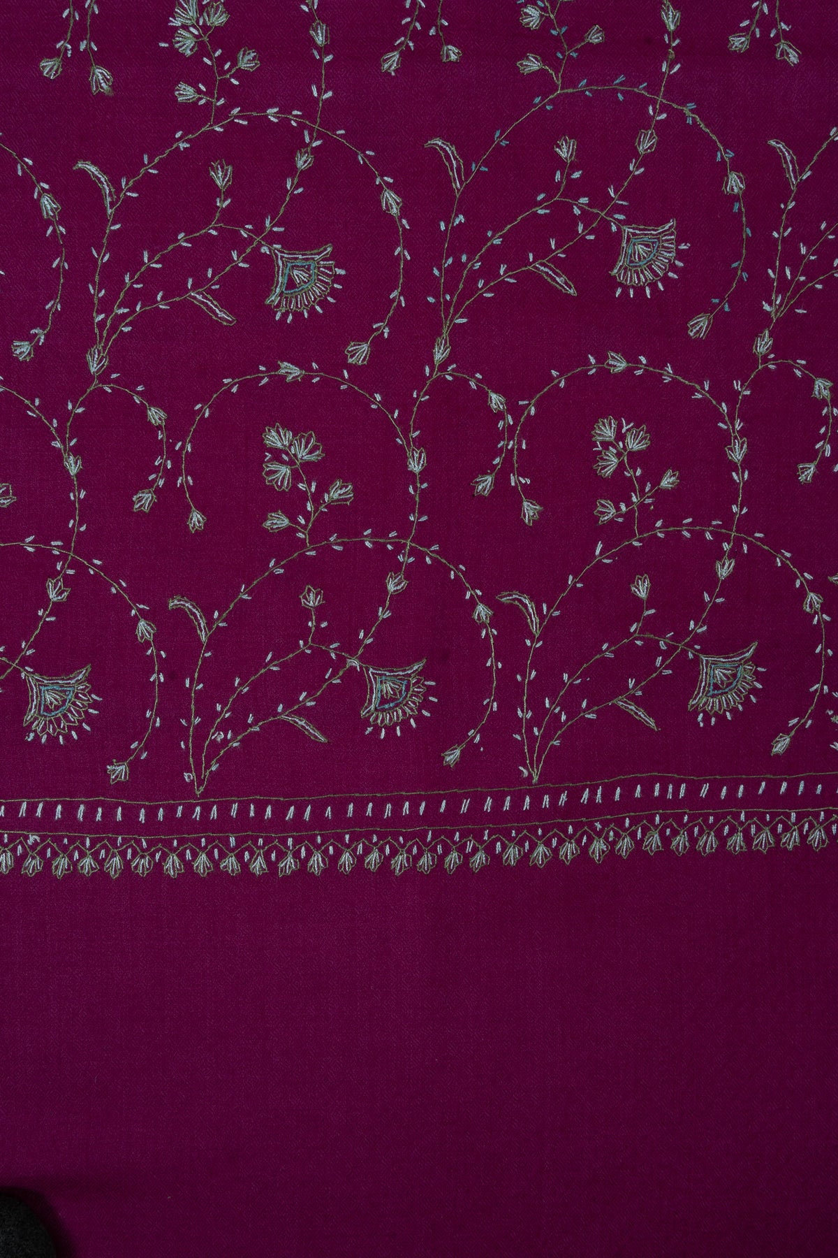 Royal Berry Garden Sozni Hand Embroidered Merino Wool Stole