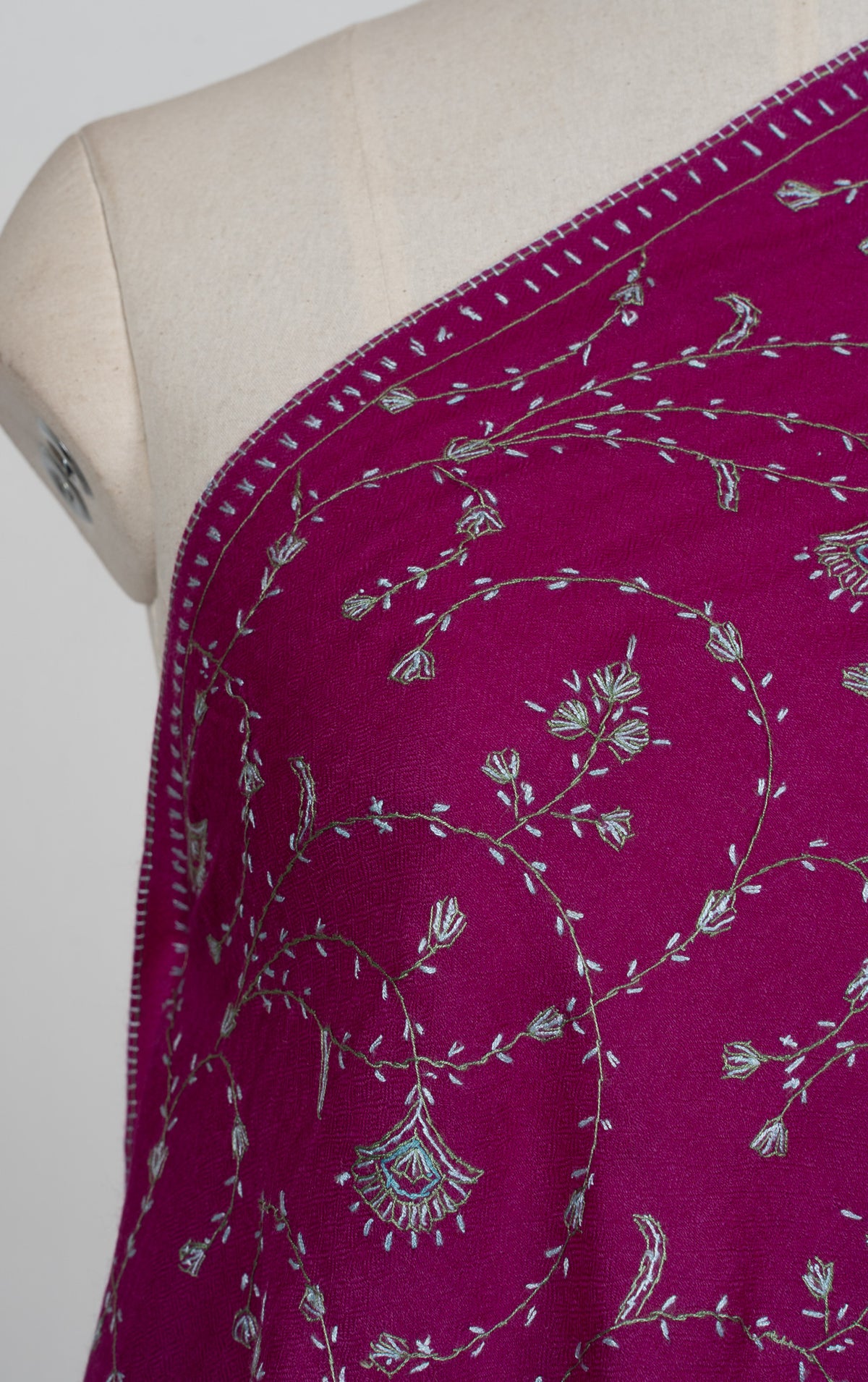 Royal Berry Garden Sozni Hand Embroidered Merino Wool Stole