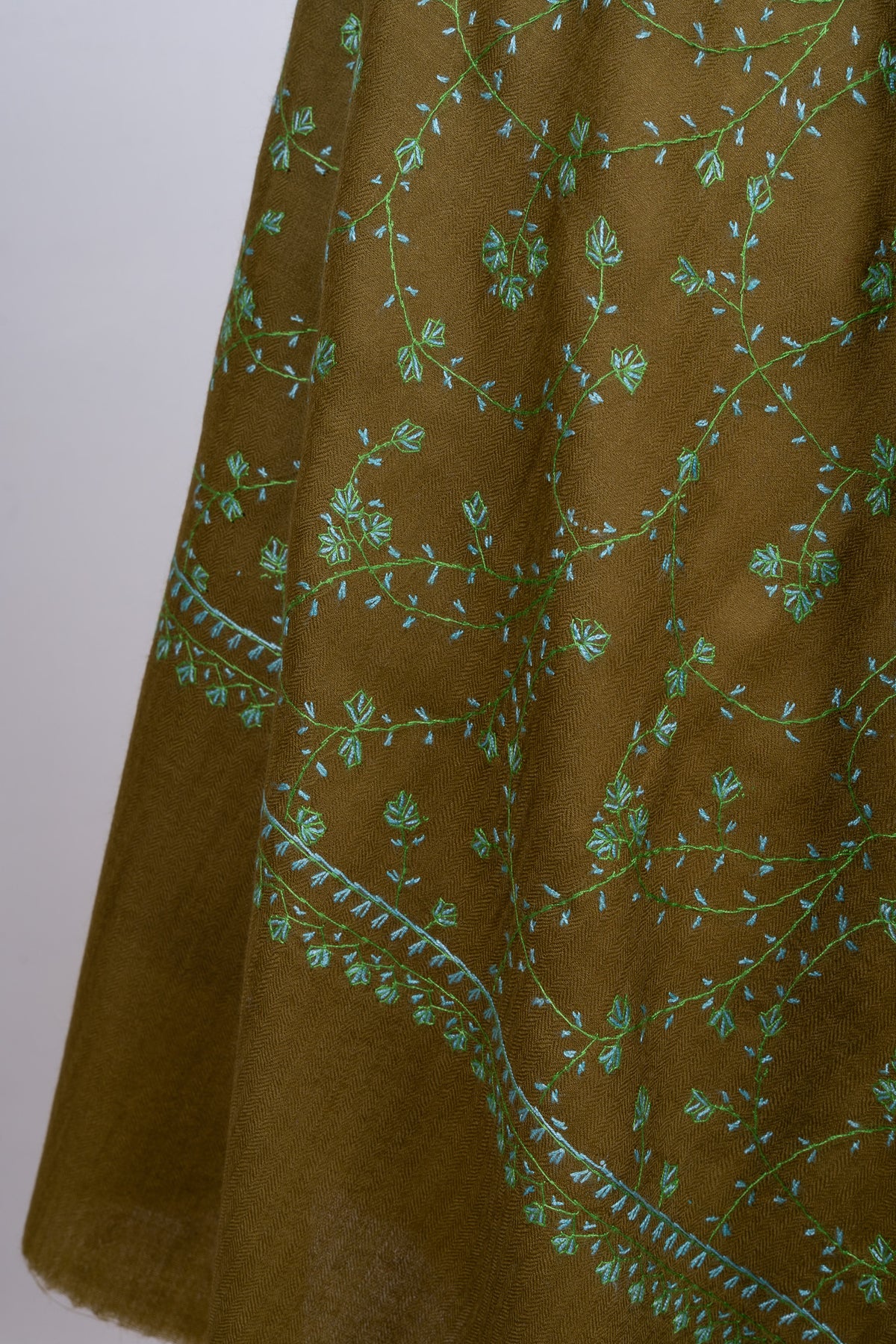 Olive Meadow Sozni Hand Embroidered Merino Wool Stole