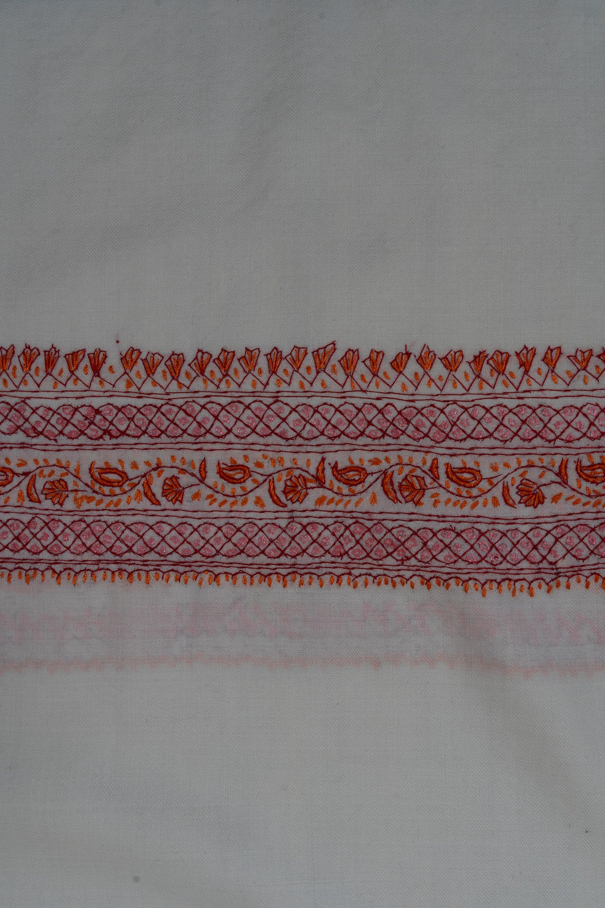 Snowbound Heritage Border Sozni Hand Embroidered Merino Wool Shawl