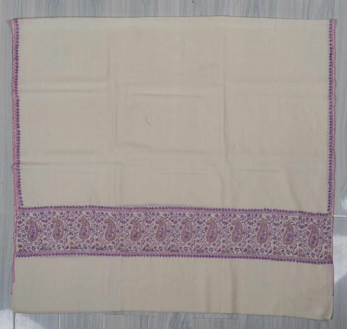 Moonlit Lavender Paisley Sozni Hand Embroidered Merino Wool Shawl