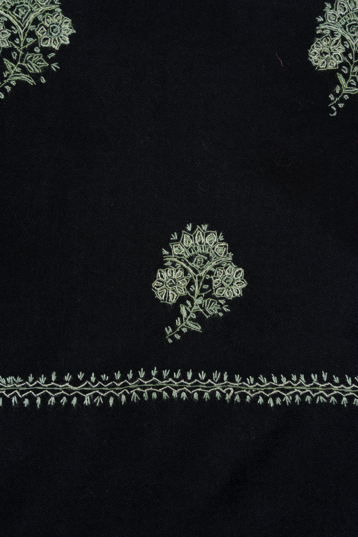 Verdant Night Buti Sozni Hand Embroidered Merino Wool Shawl