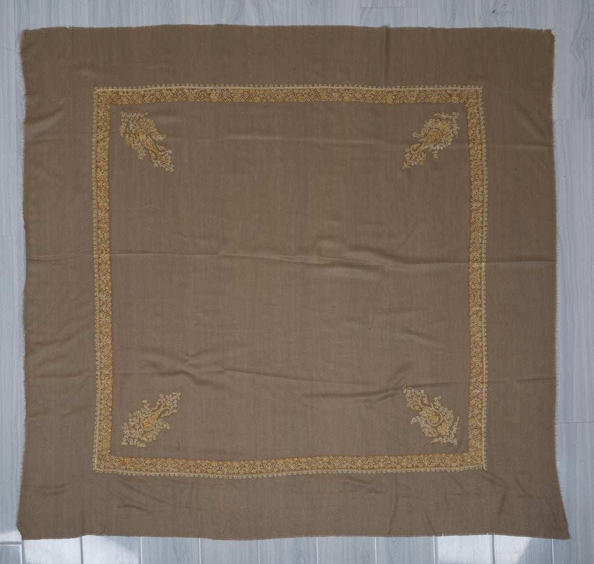 Mocha Gold Rumal — Sozni Hand Embroidered
