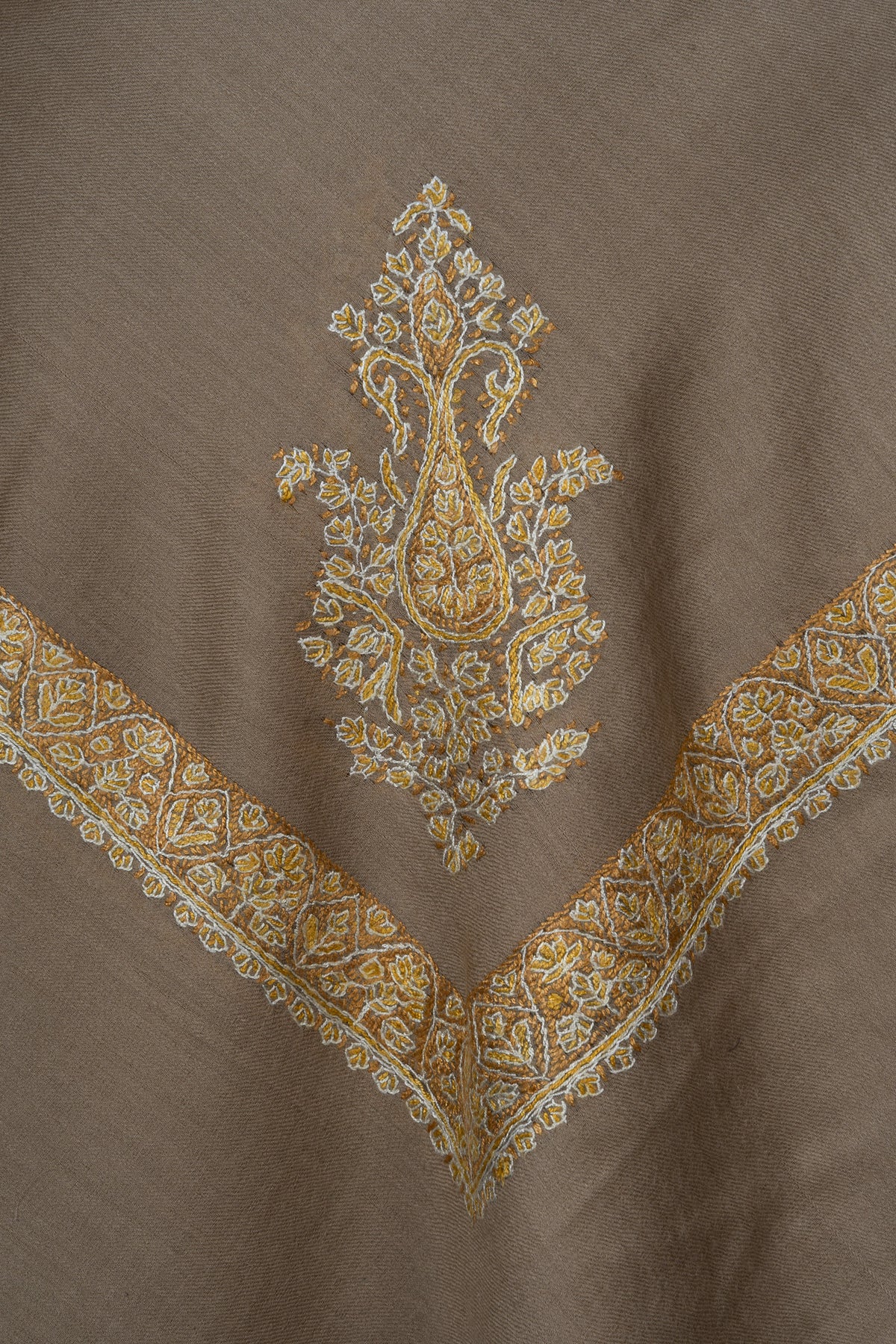 Mocha Gold Rumal — Sozni Hand Embroidered