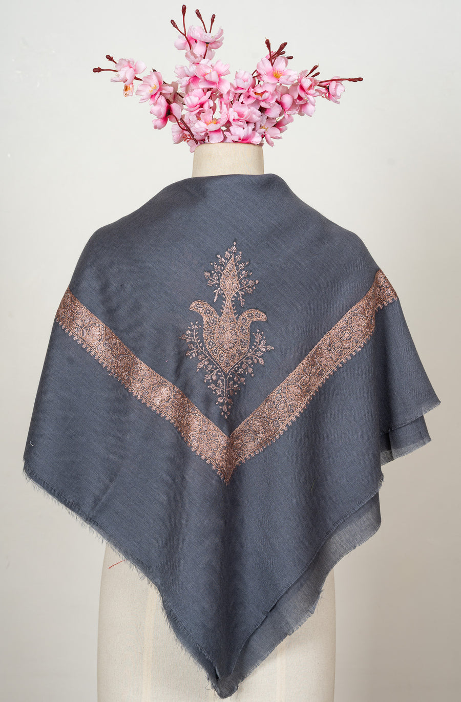 Slate Bloom Rumal — Sozni Hand Embroidered