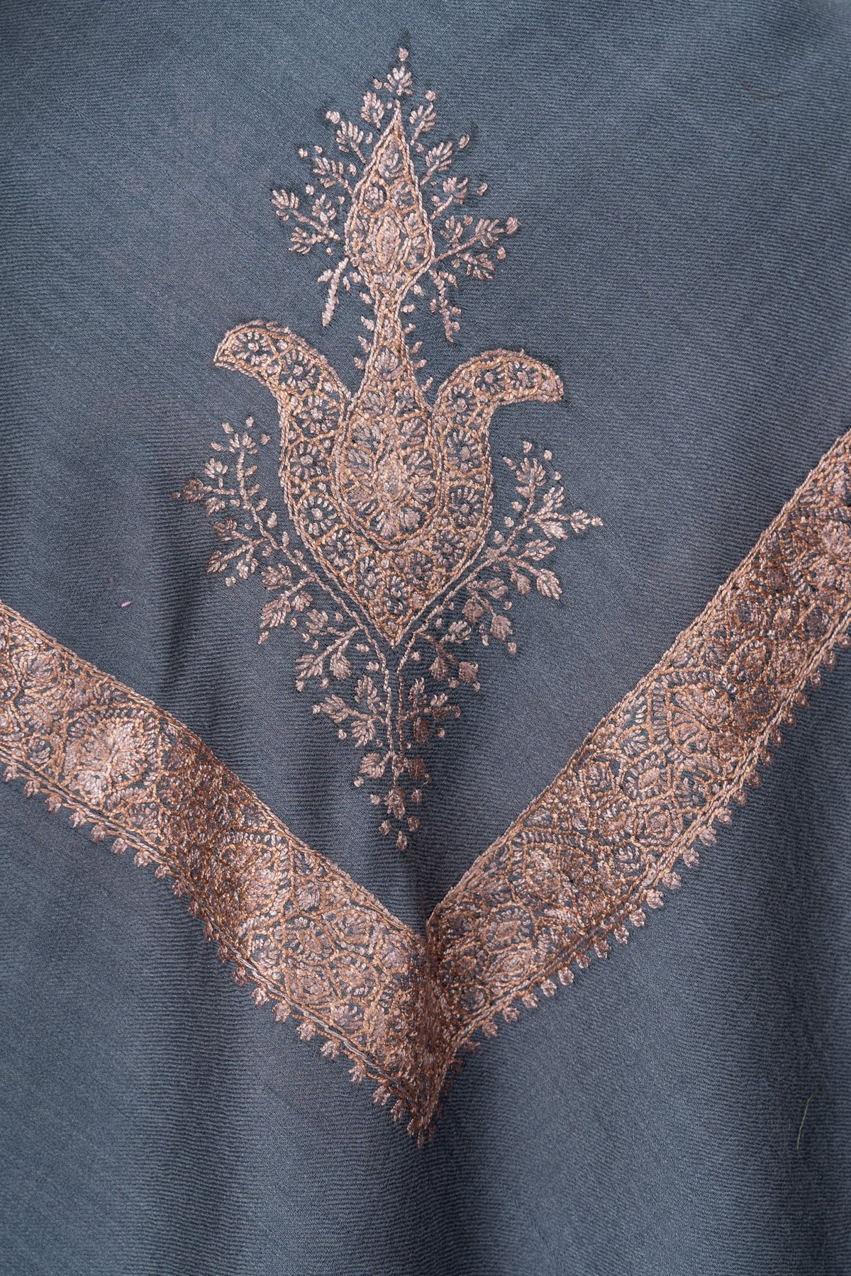 Slate Bloom Rumal — Sozni Hand Embroidered