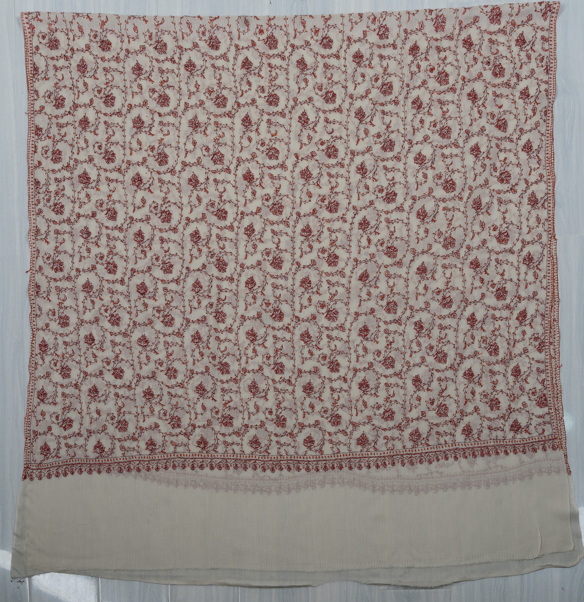 Ivory Rust Jaal 2.5 Yards Sozni Hand Embroidered Shawl