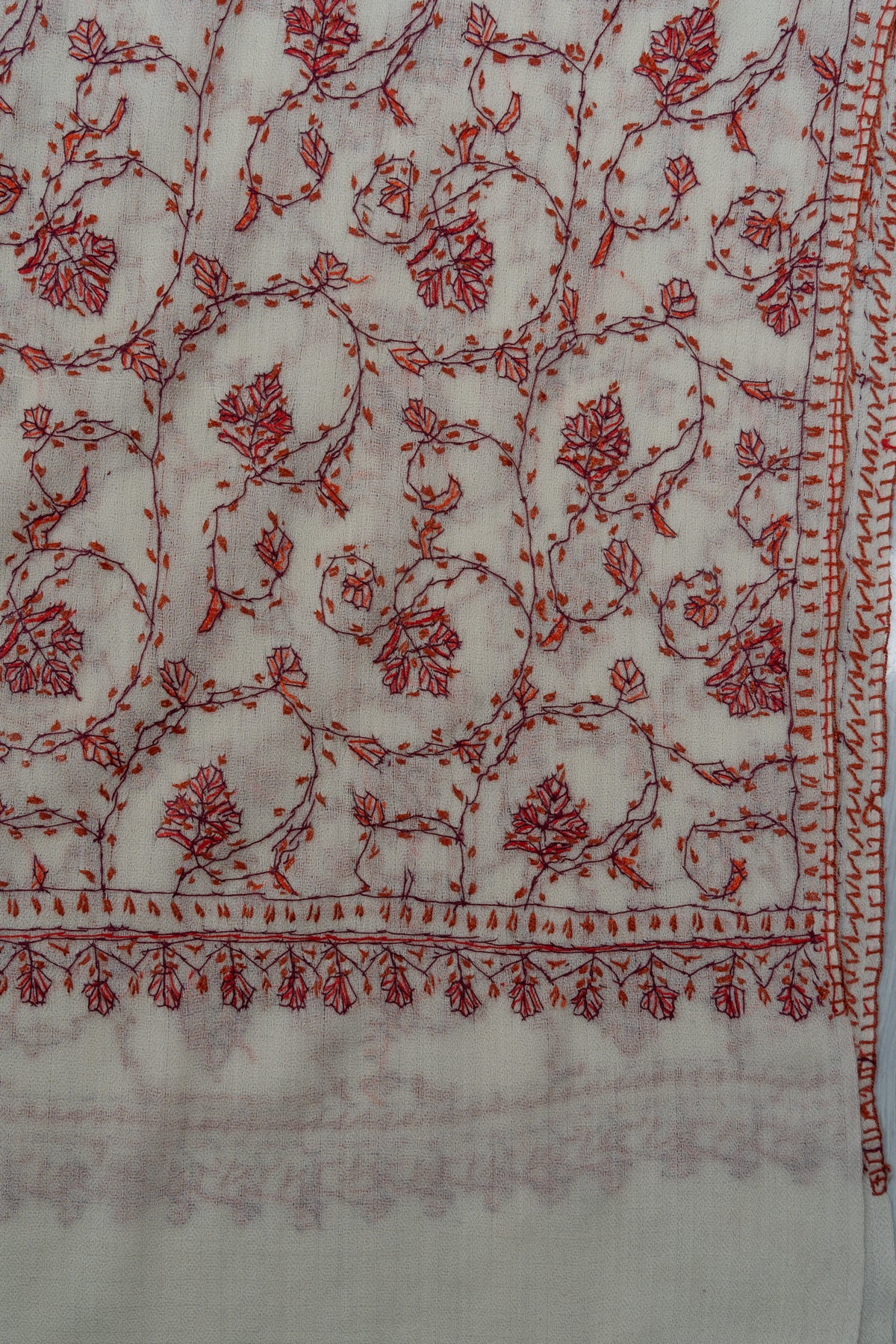 Ivory Rust Jaal 2.5 Yards Sozni Hand Embroidered Shawl
