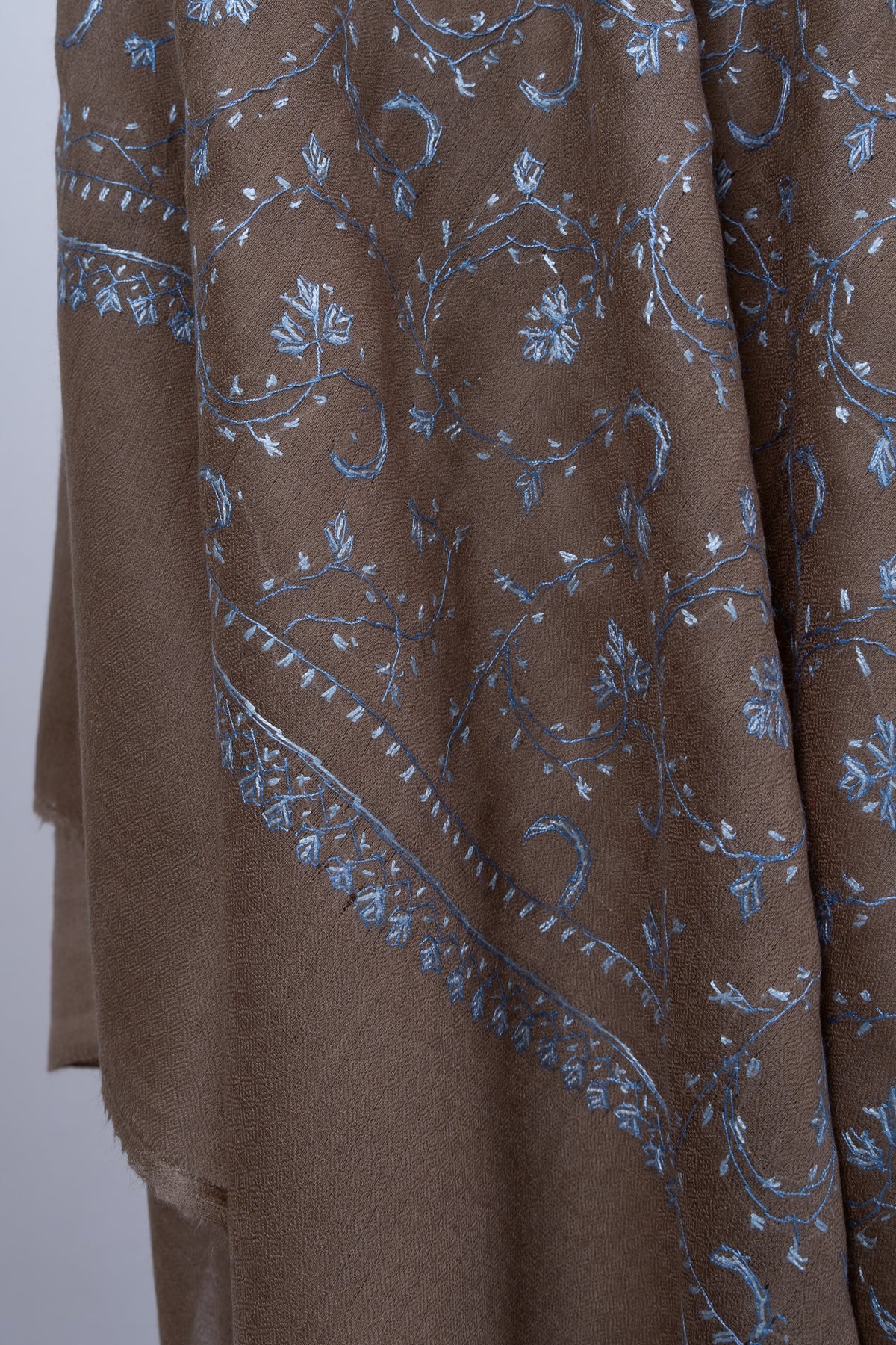 Walnut Blue Jaal 2.5 Yards Sozni Hand Embroidered Shawl