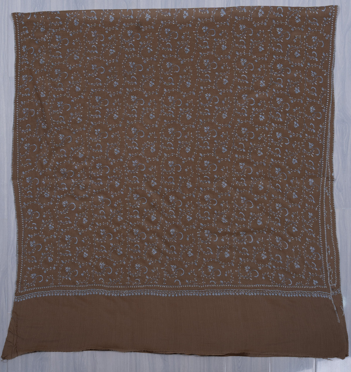 Walnut Blue Jaal 2.5 Yards Sozni Hand Embroidered Shawl