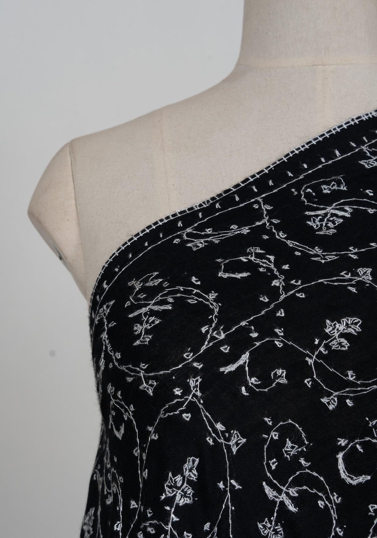 Midnight Ivory Jaal 2.5 Yards Sozni Hand Embroidered Shawl