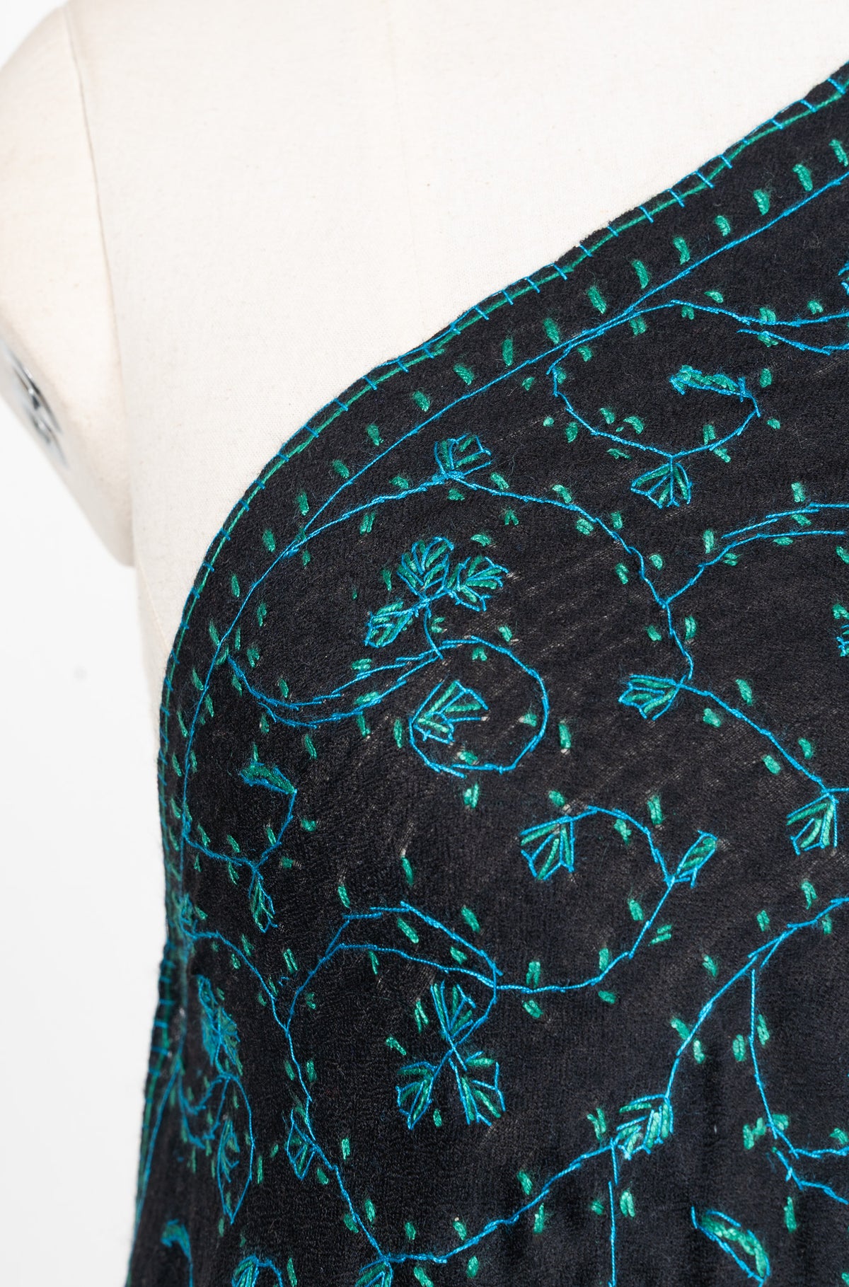Midnight Teal Jaal 2.5 Yards Sozni Hand Embroidered Shawl
