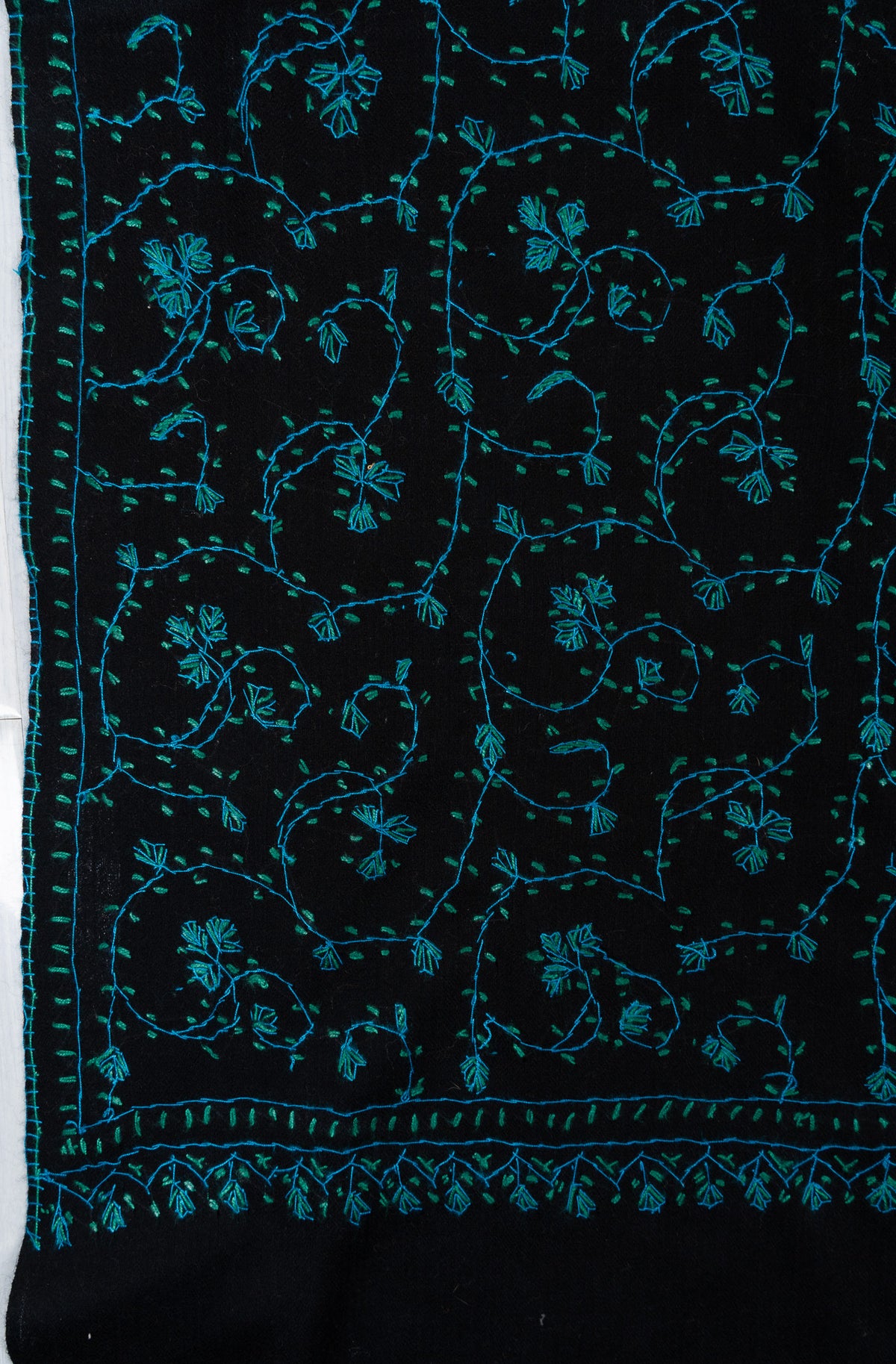 Midnight Teal Jaal 2.5 Yards Sozni Hand Embroidered Shawl