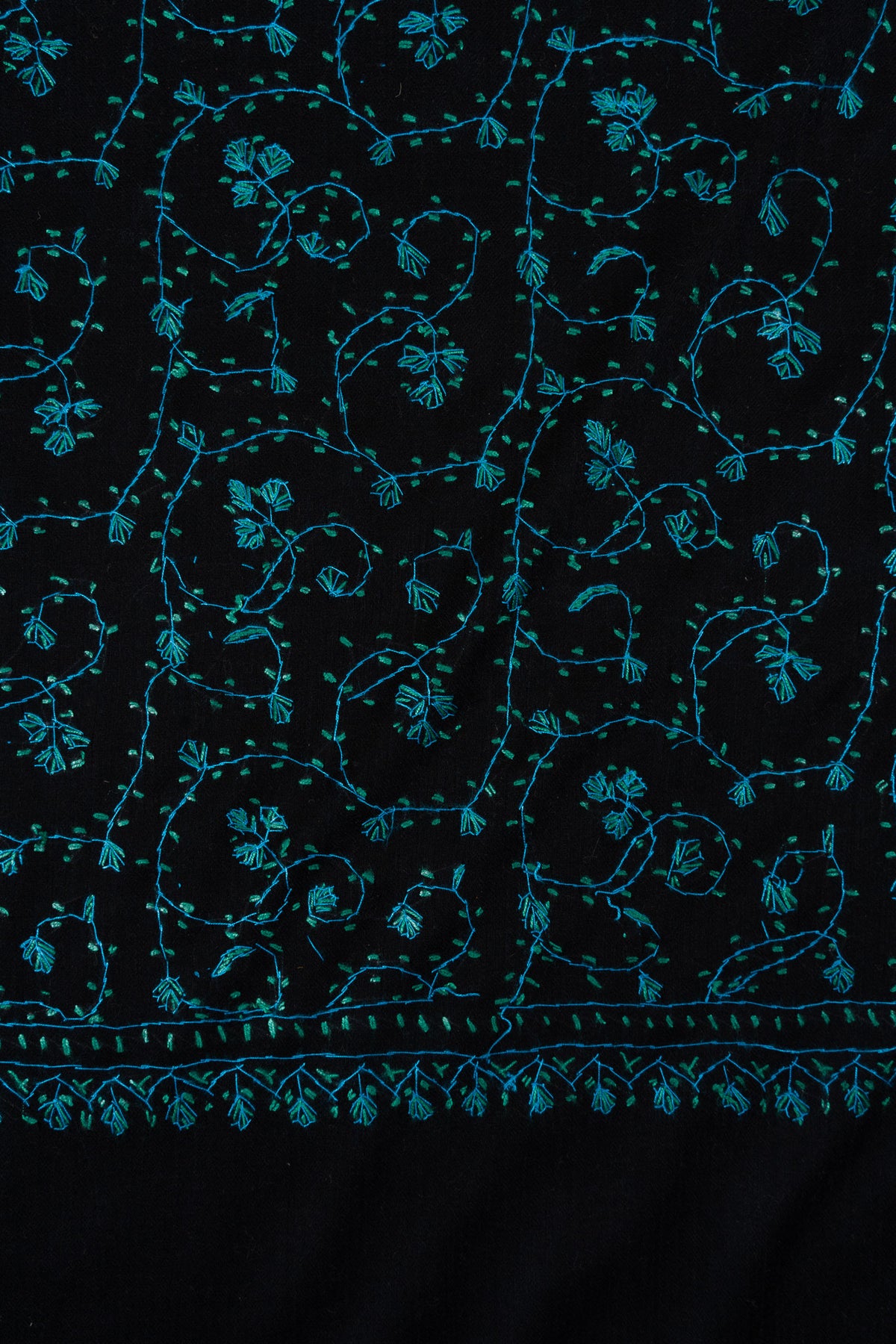 Midnight Teal Jaal 2.5 Yards Sozni Hand Embroidered Shawl