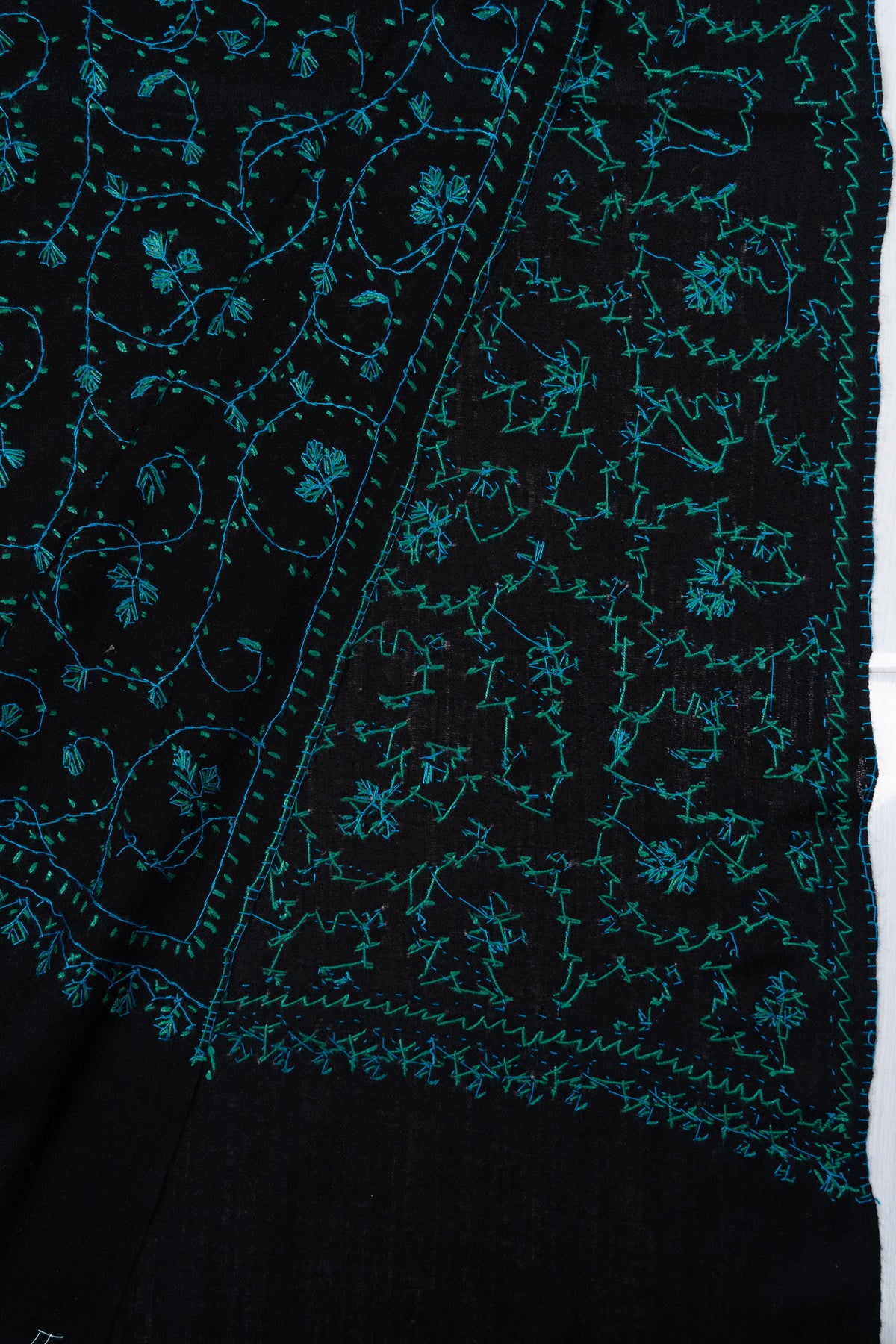 Midnight Teal Jaal 2.5 Yards Sozni Hand Embroidered Shawl