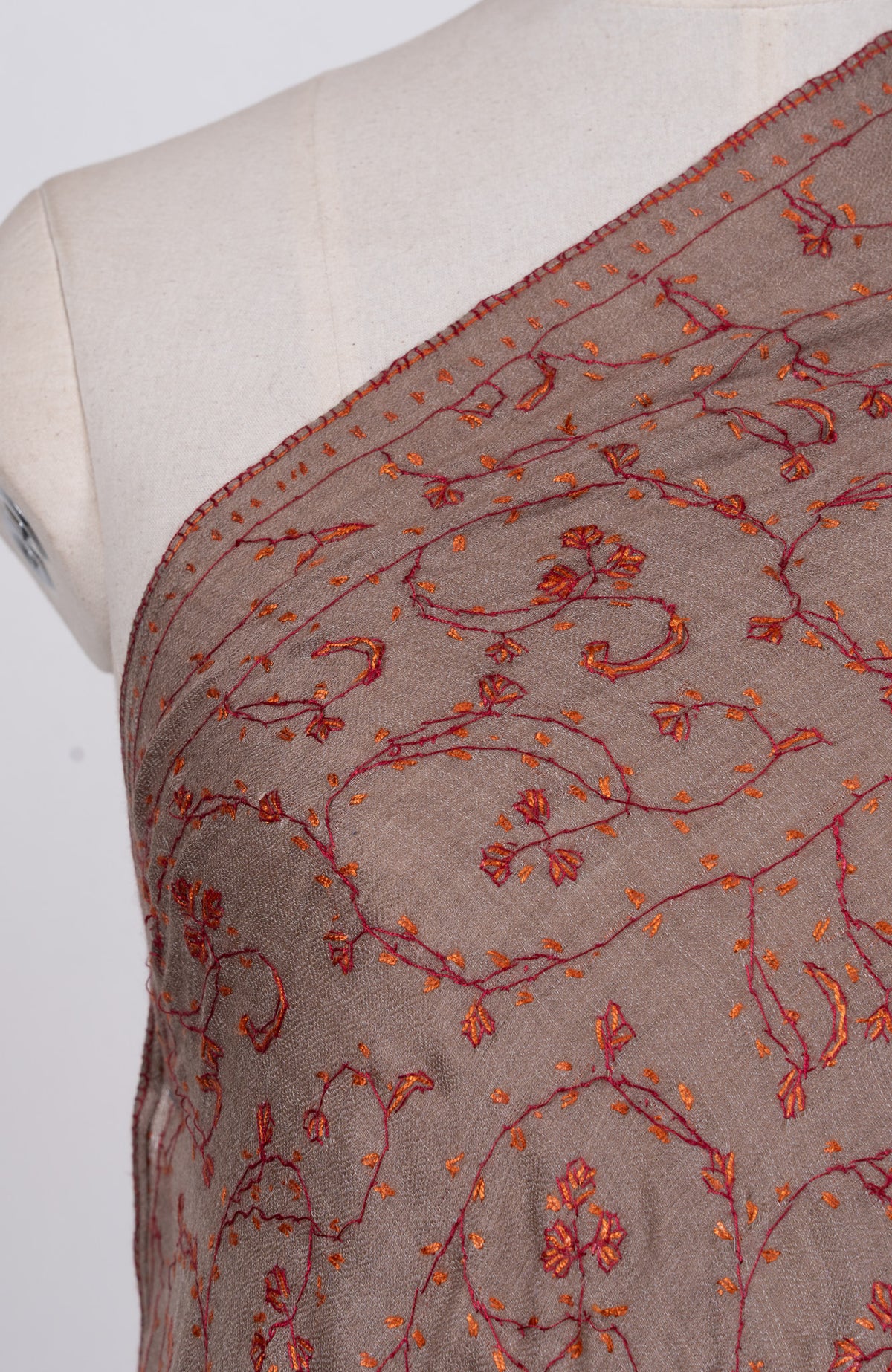 Clay Vine Rust 2.5 Yards Sozni Hand Embroidered Shawl