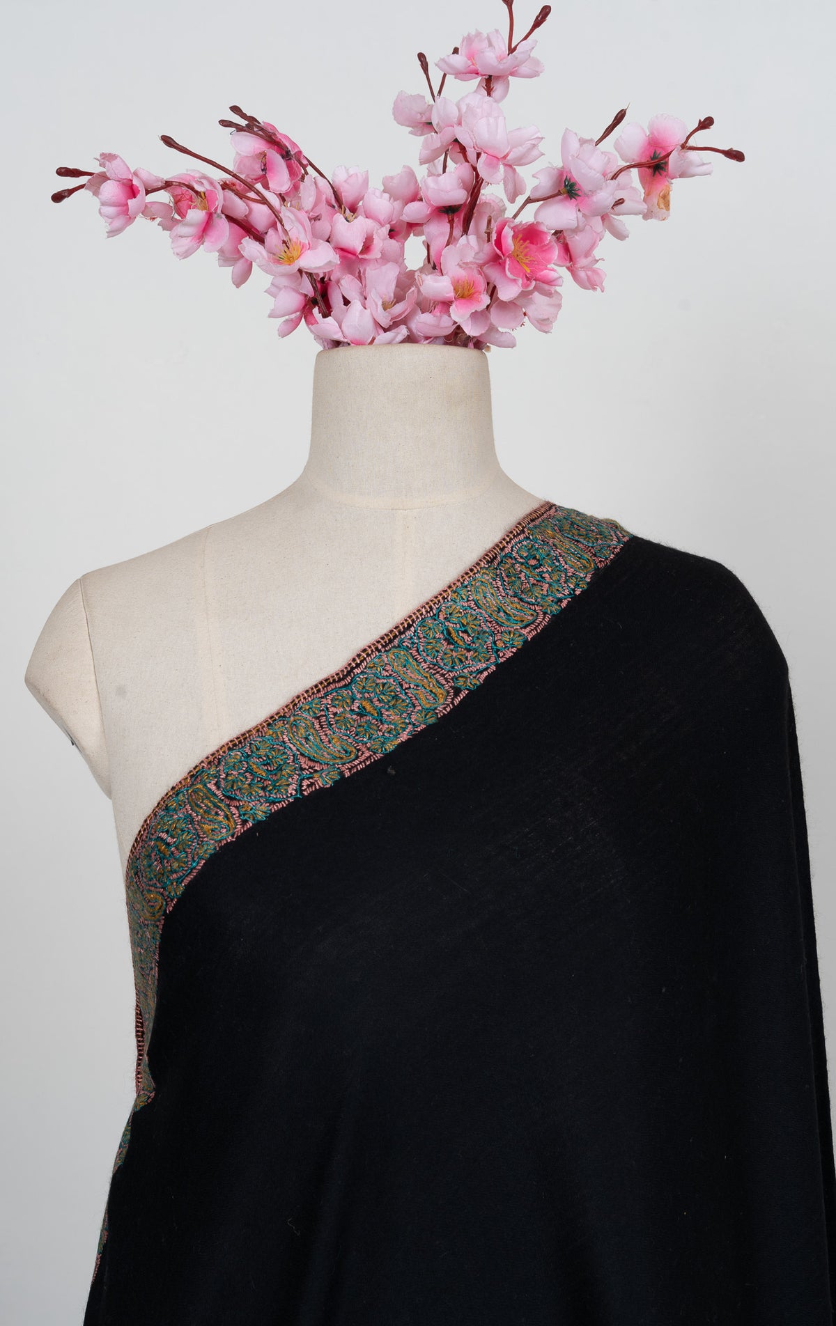 Onyx Meadow Border 2.5 Yards Sozni Hand Embroidered Shawl