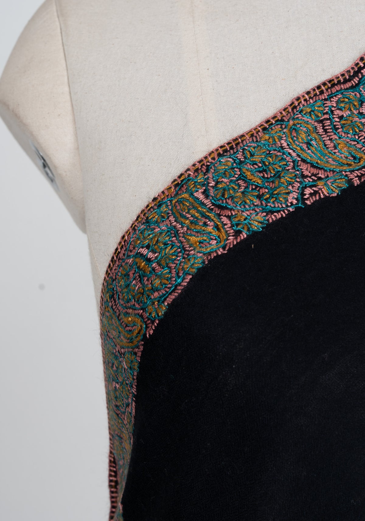 Onyx Meadow Border 2.5 Yards Sozni Hand Embroidered Shawl