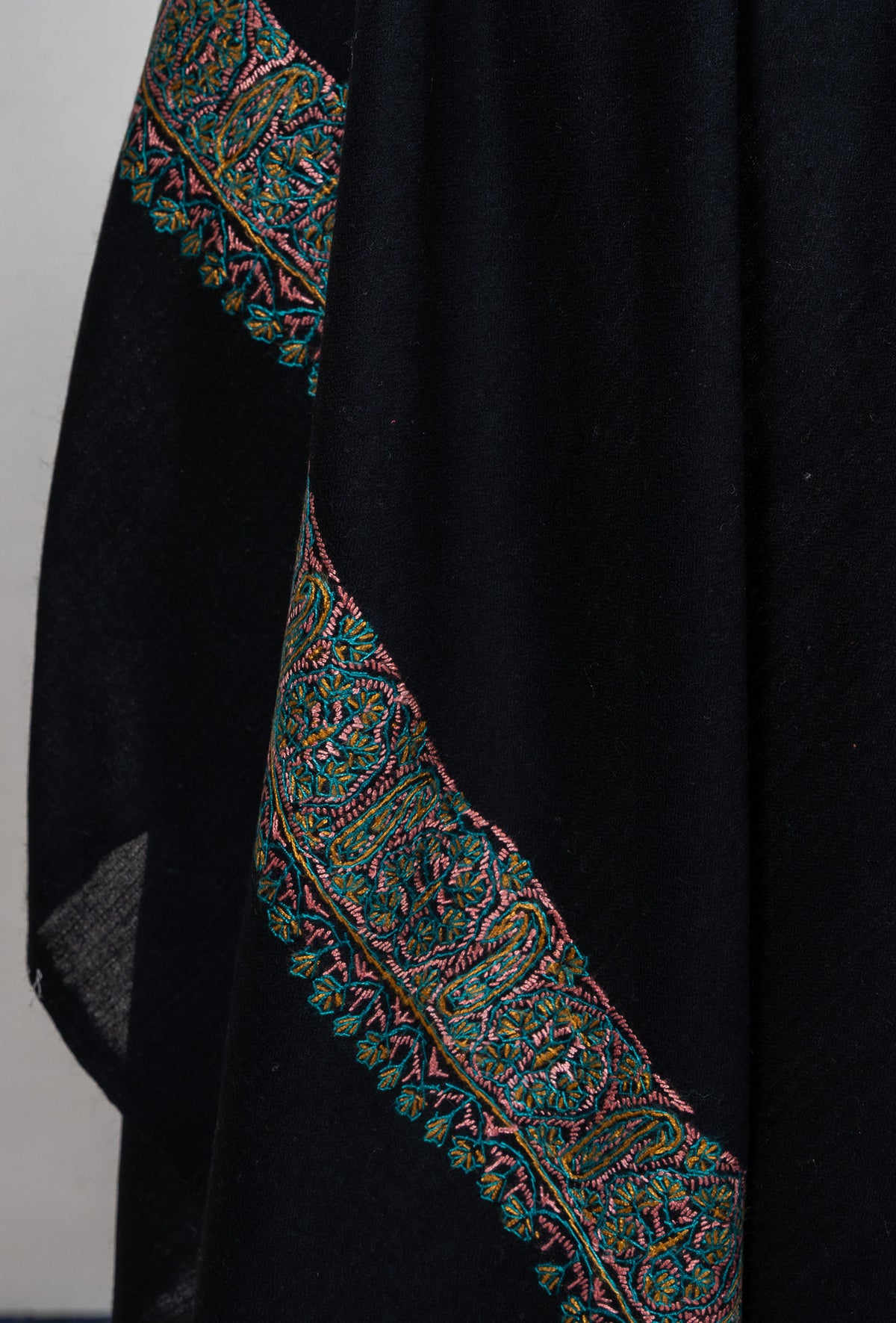 Onyx Meadow Border 2.5 Yards Sozni Hand Embroidered Shawl