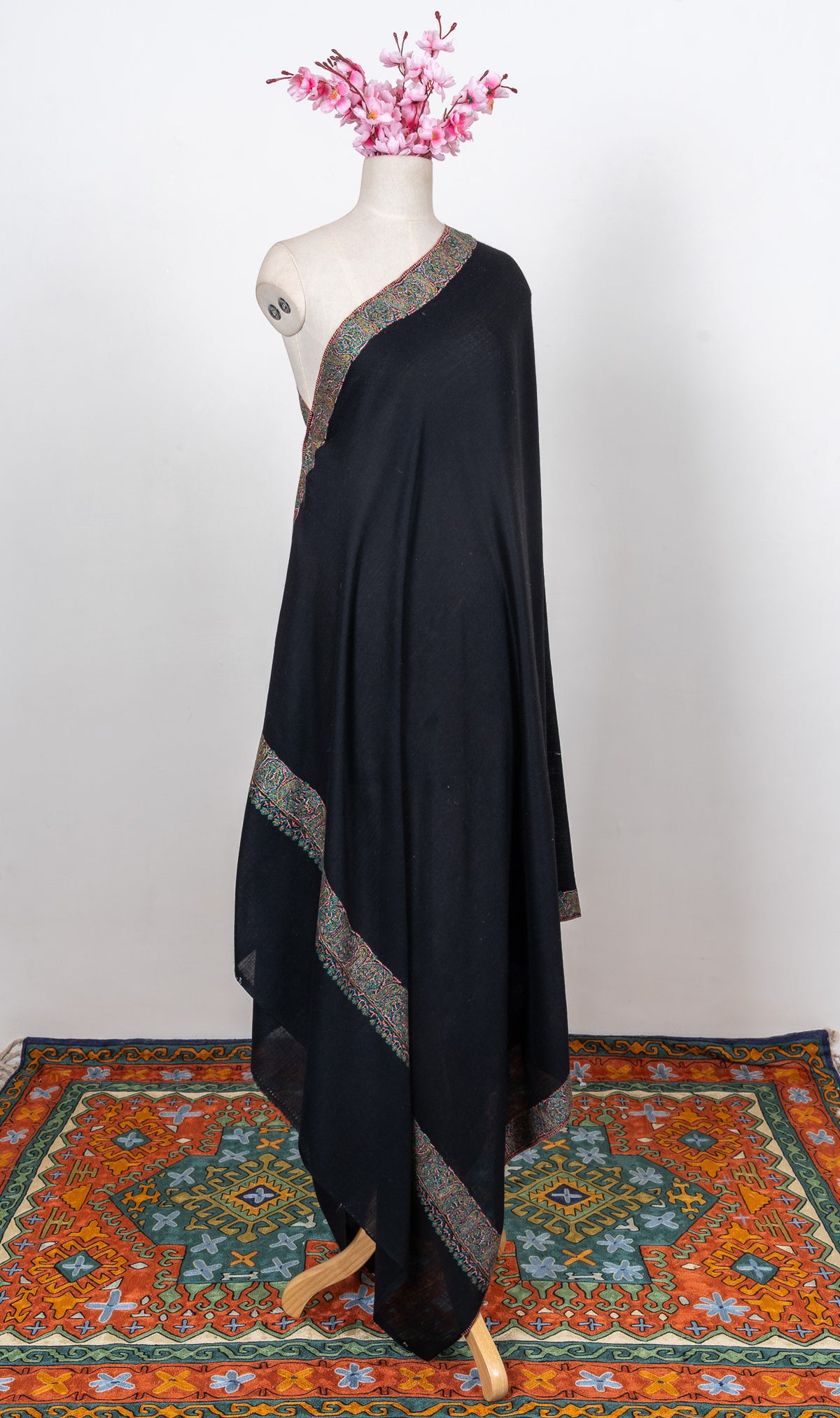 Onyx Meadow Border 2.5 Yards Sozni Hand Embroidered Shawl