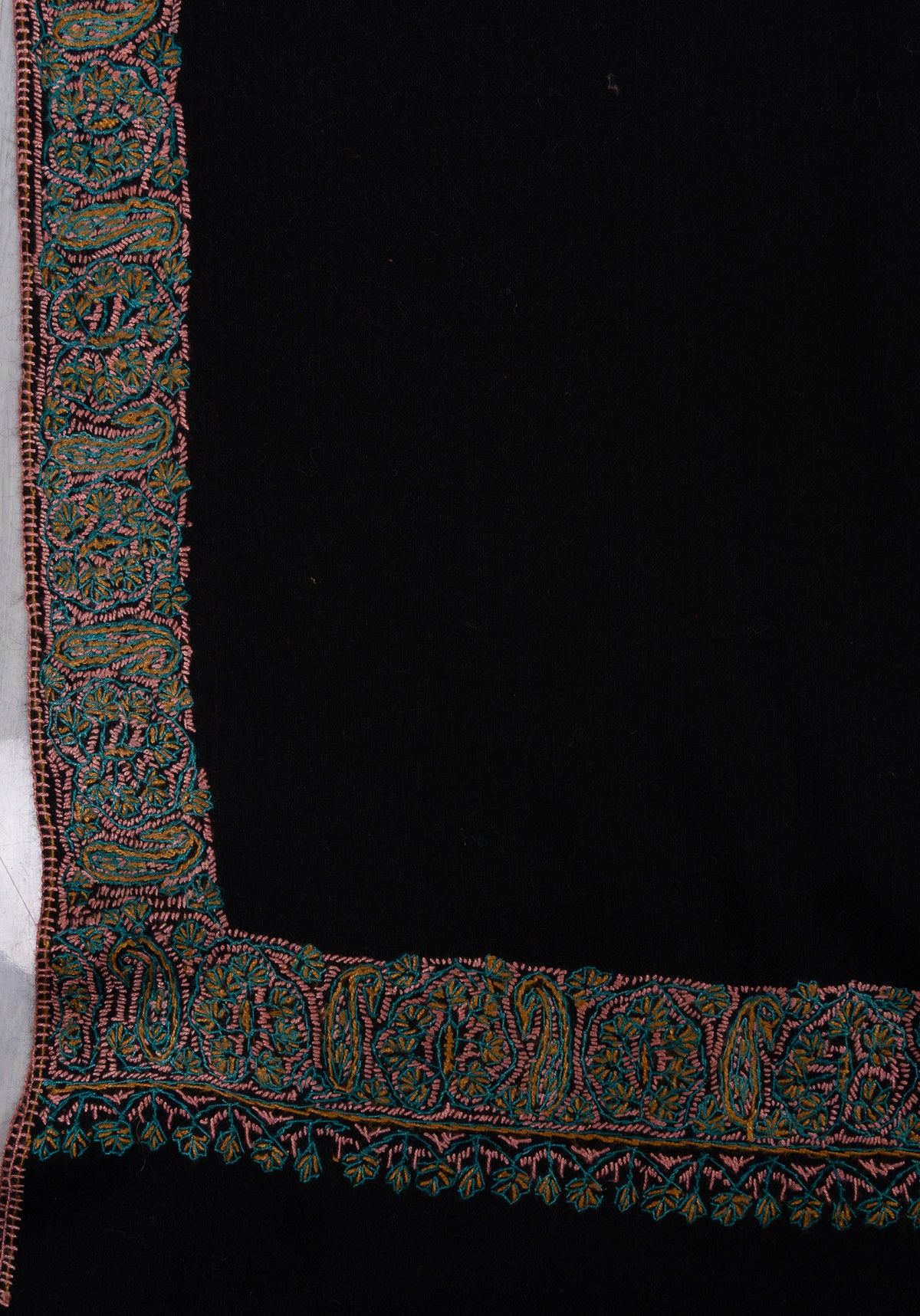 Onyx Meadow Border 2.5 Yards Sozni Hand Embroidered Shawl