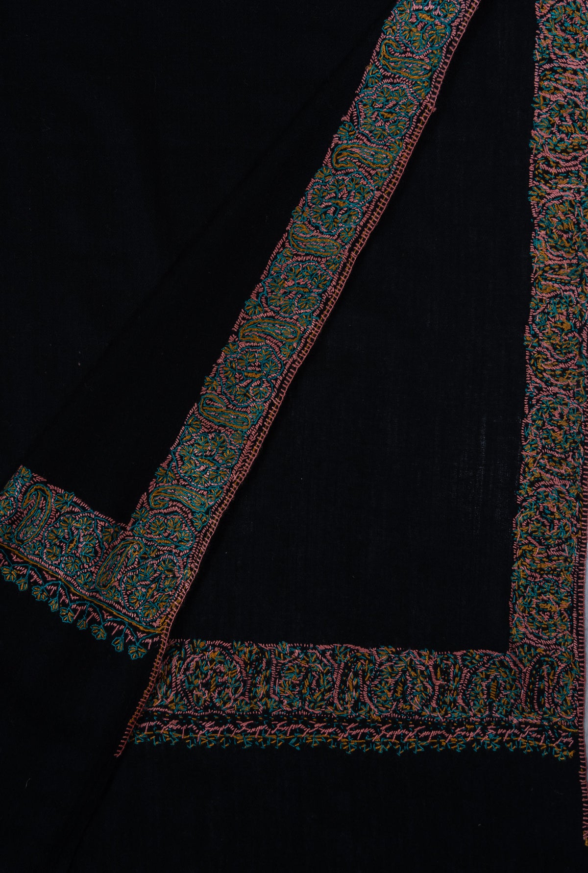 Onyx Meadow Border 2.5 Yards Sozni Hand Embroidered Shawl
