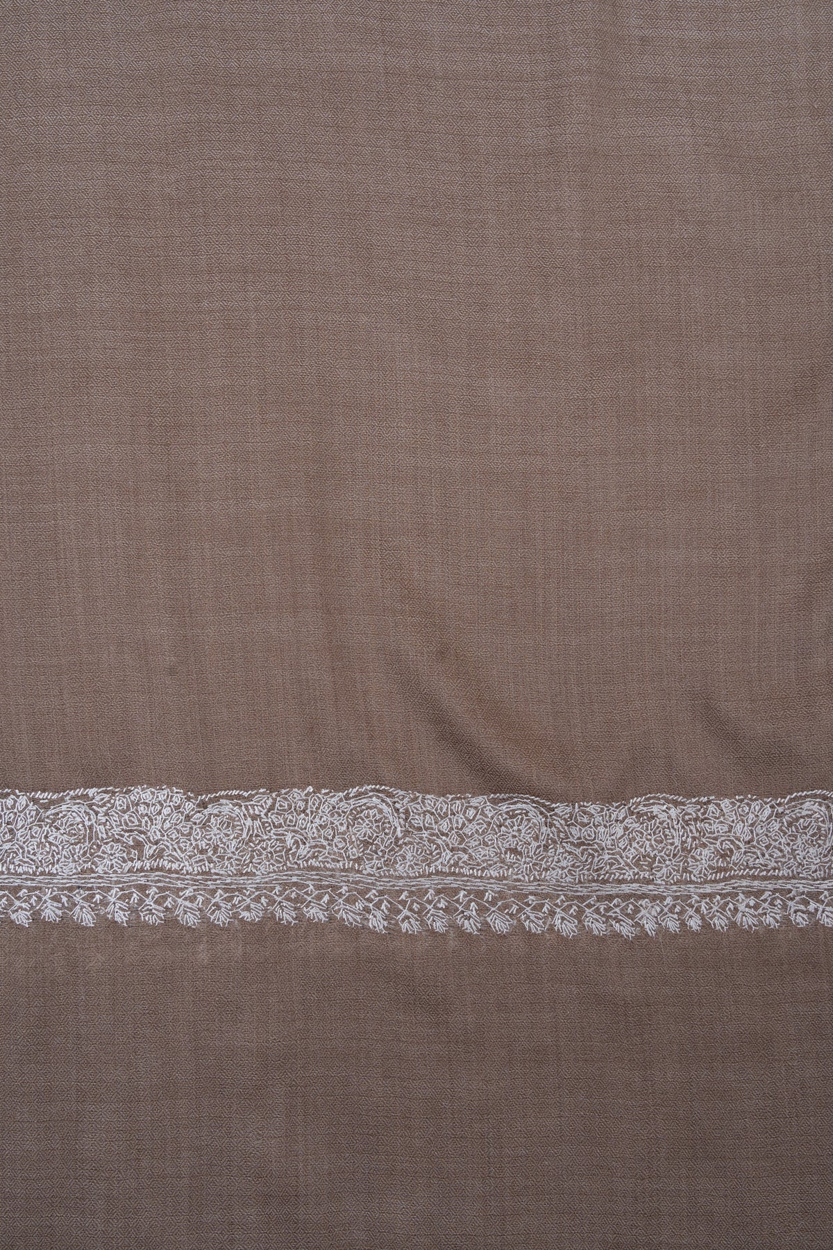 Soft Fawn Silver Edge 2.5 Yards Sozni Hand Embroidered Shawl