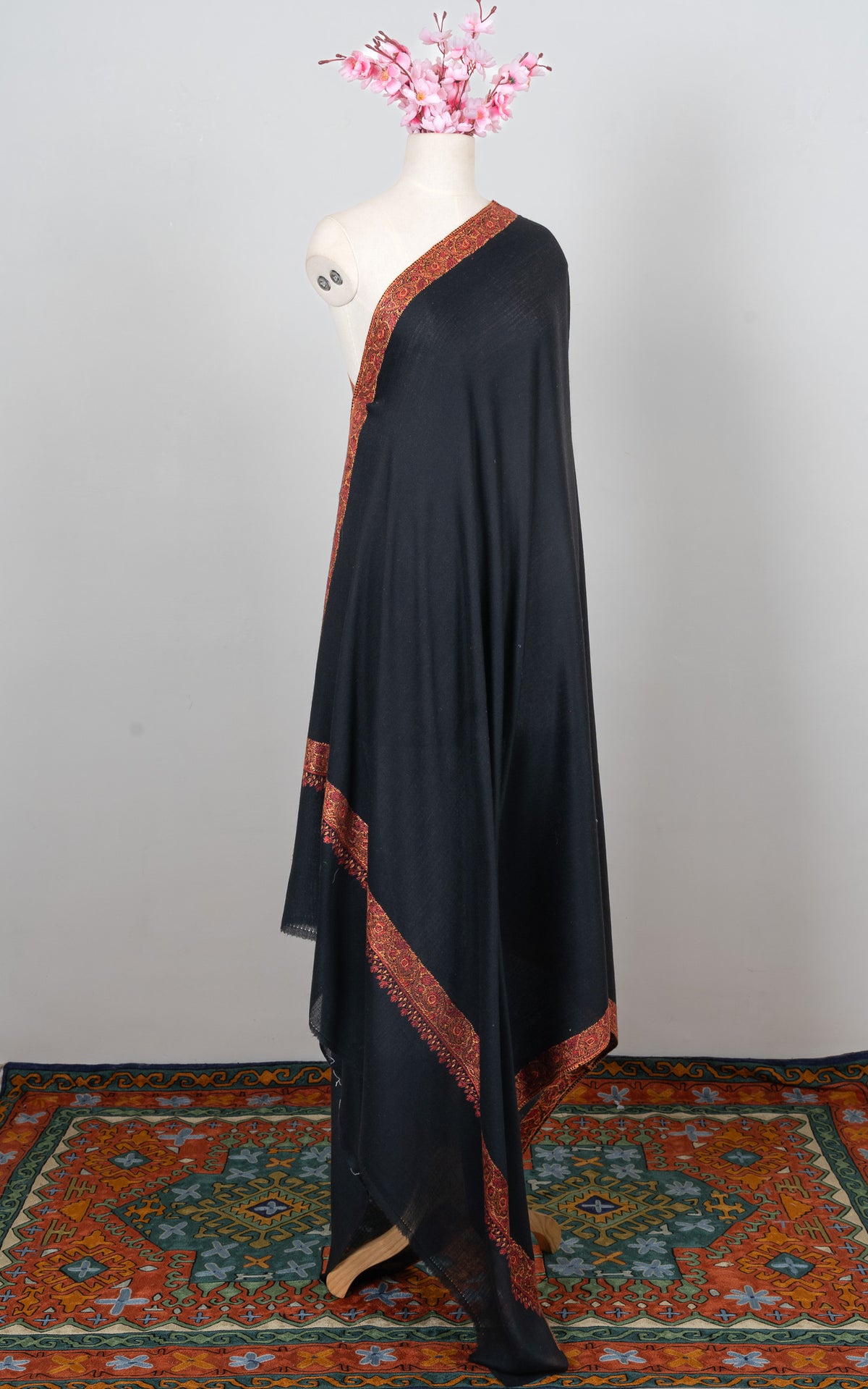 Midnight Ember Border 2.5 Yards Sozni Hand Embroidered Shawl