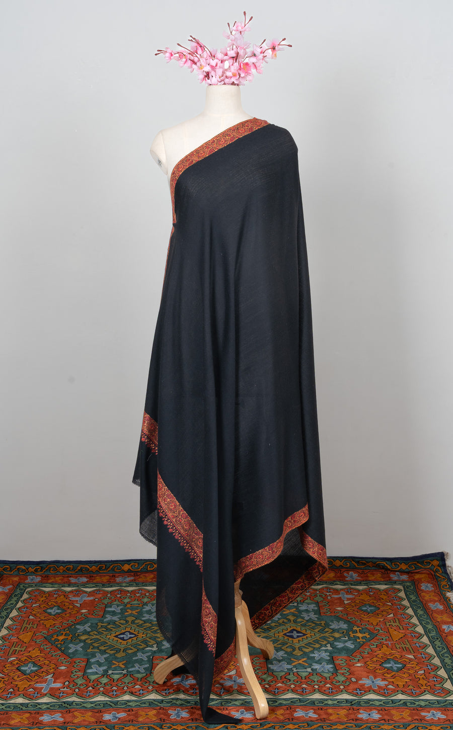Midnight Ember Border 2.5 Yards Sozni Hand Embroidered Shawl