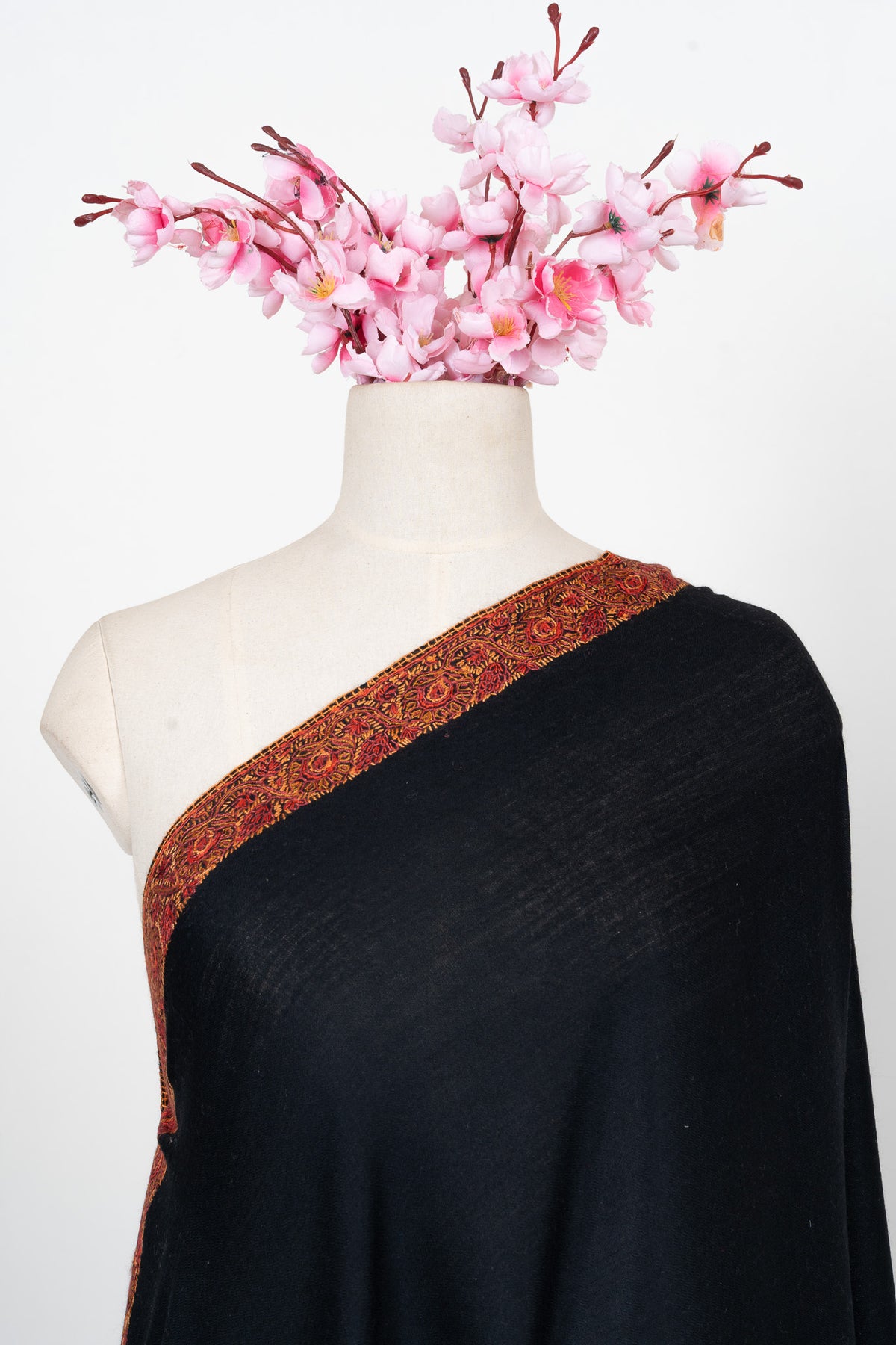 Midnight Ember Border 2.5 Yards Sozni Hand Embroidered Shawl