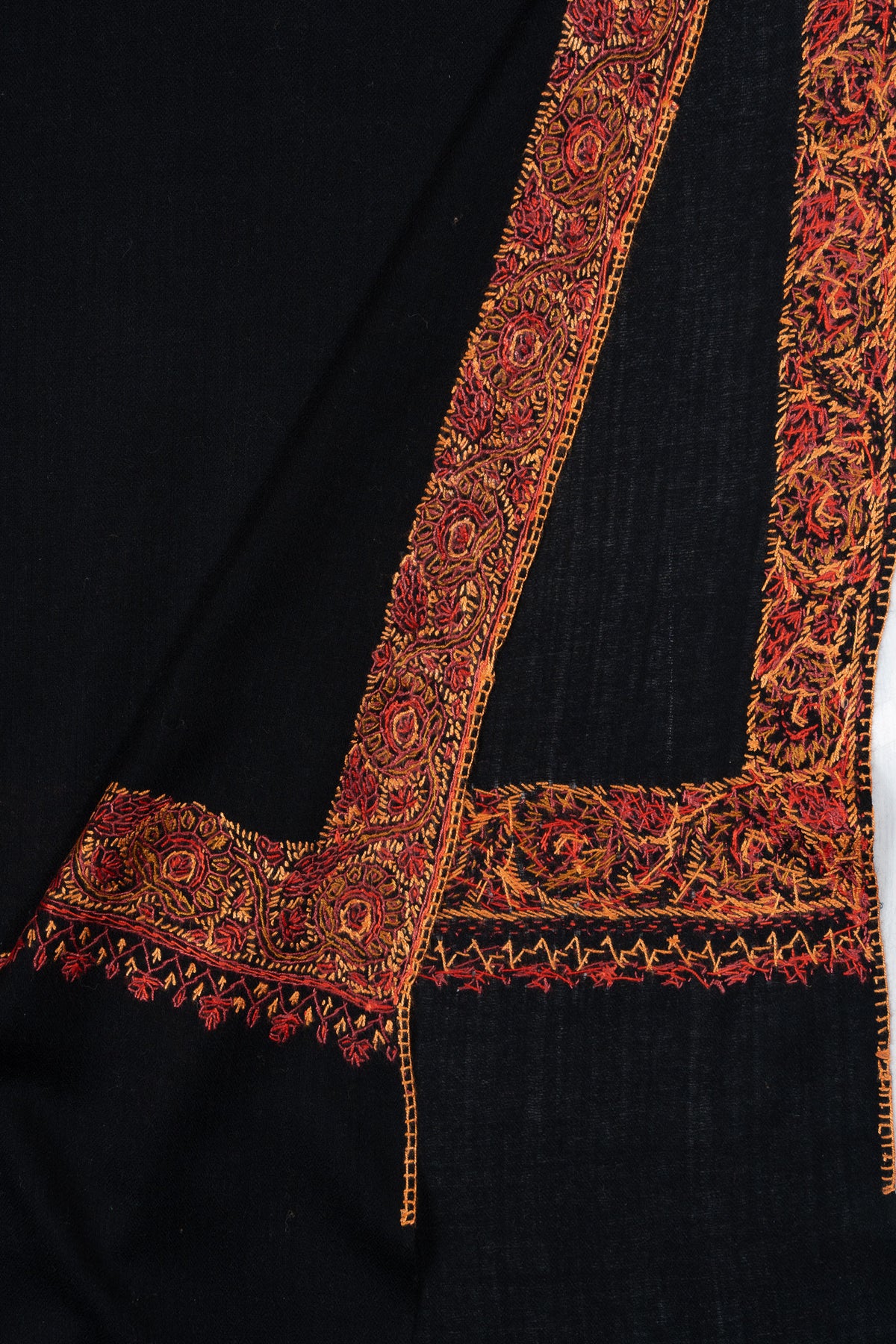 Midnight Ember Border 2.5 Yards Sozni Hand Embroidered Shawl