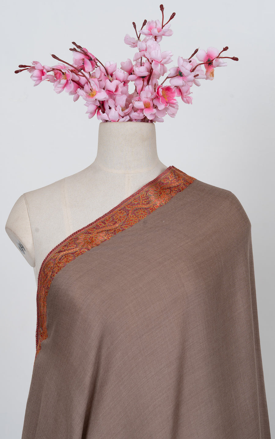Warm Truffle Rust 2.5 Yards Sozni Hand Embroidered Shawl