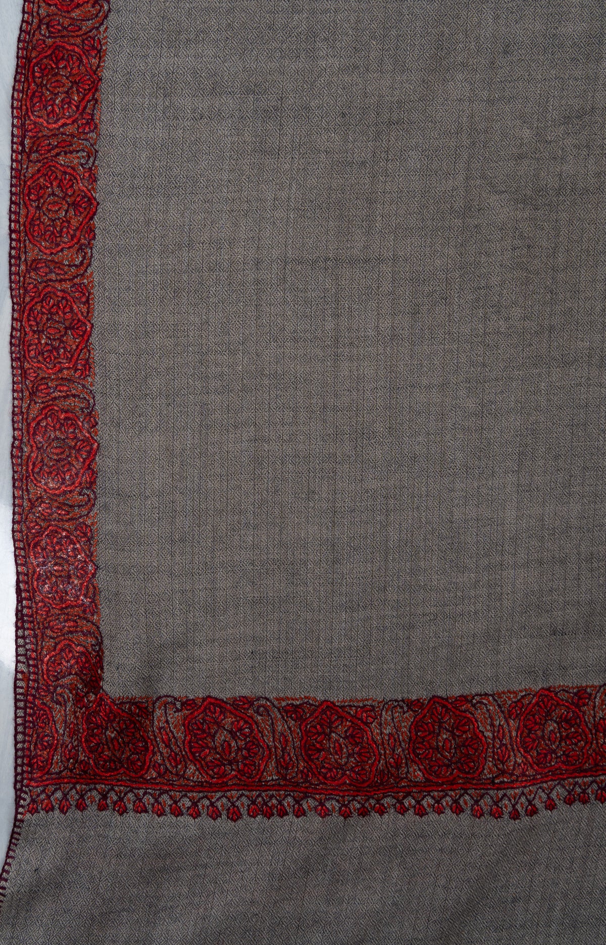 Ash Garnet Trace 2.5 Yards Sozni Hand Embroidered Shawl