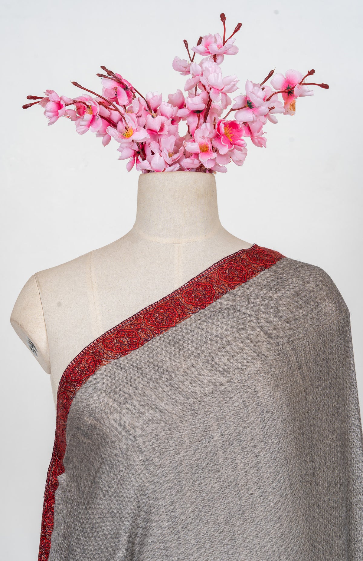 Ash Garnet Trace 2.5 Yards Sozni Hand Embroidered Shawl