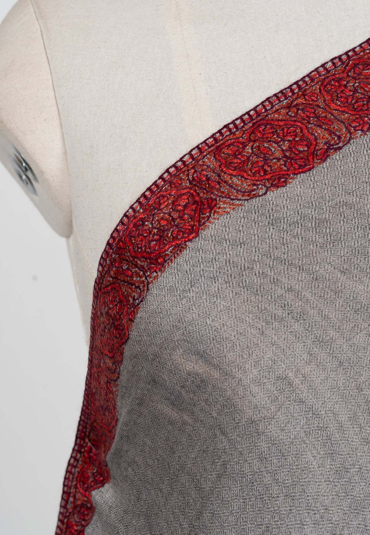 Ash Garnet Trace 2.5 Yards Sozni Hand Embroidered Shawl