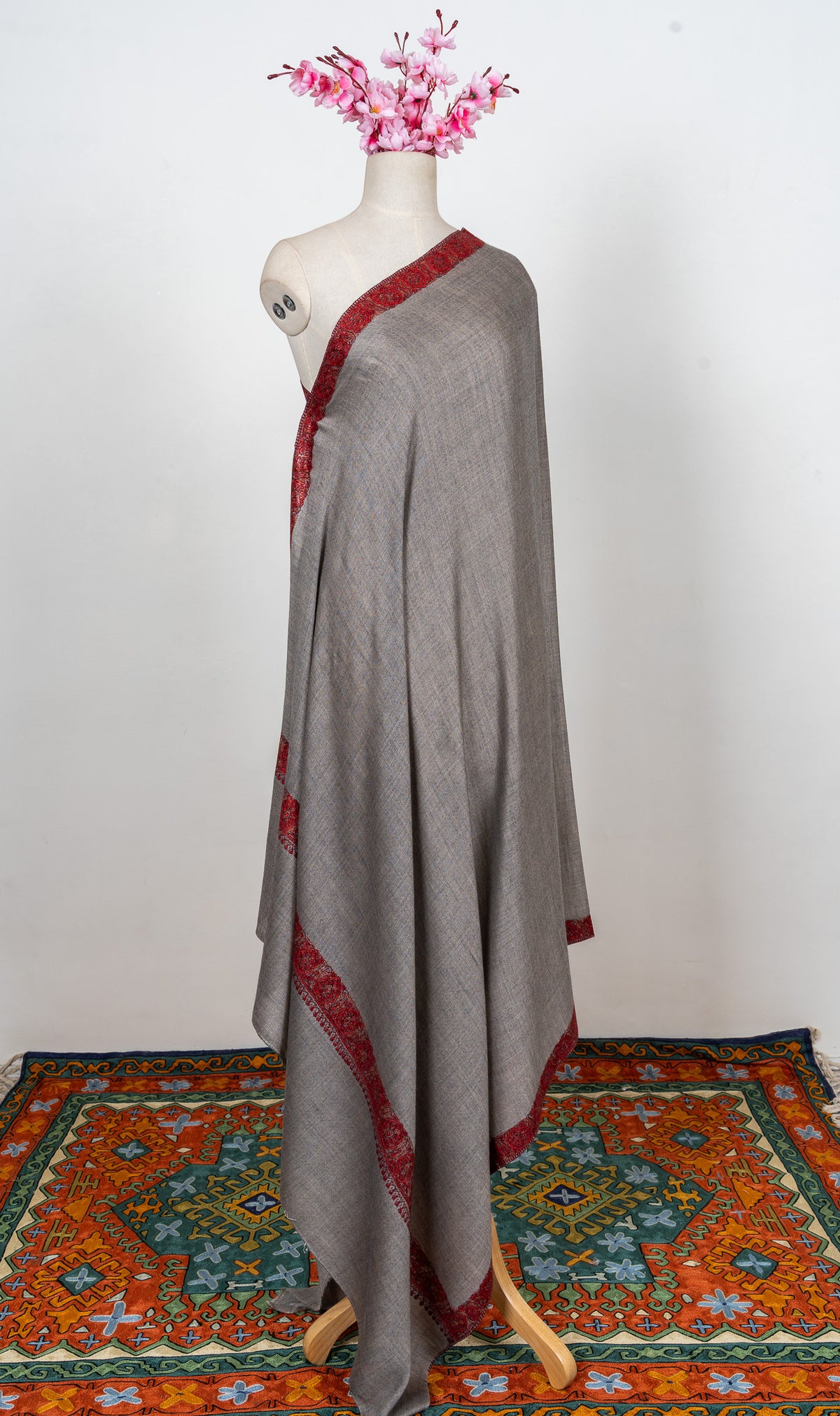 Ash Garnet Trace 2.5 Yards Sozni Hand Embroidered Shawl