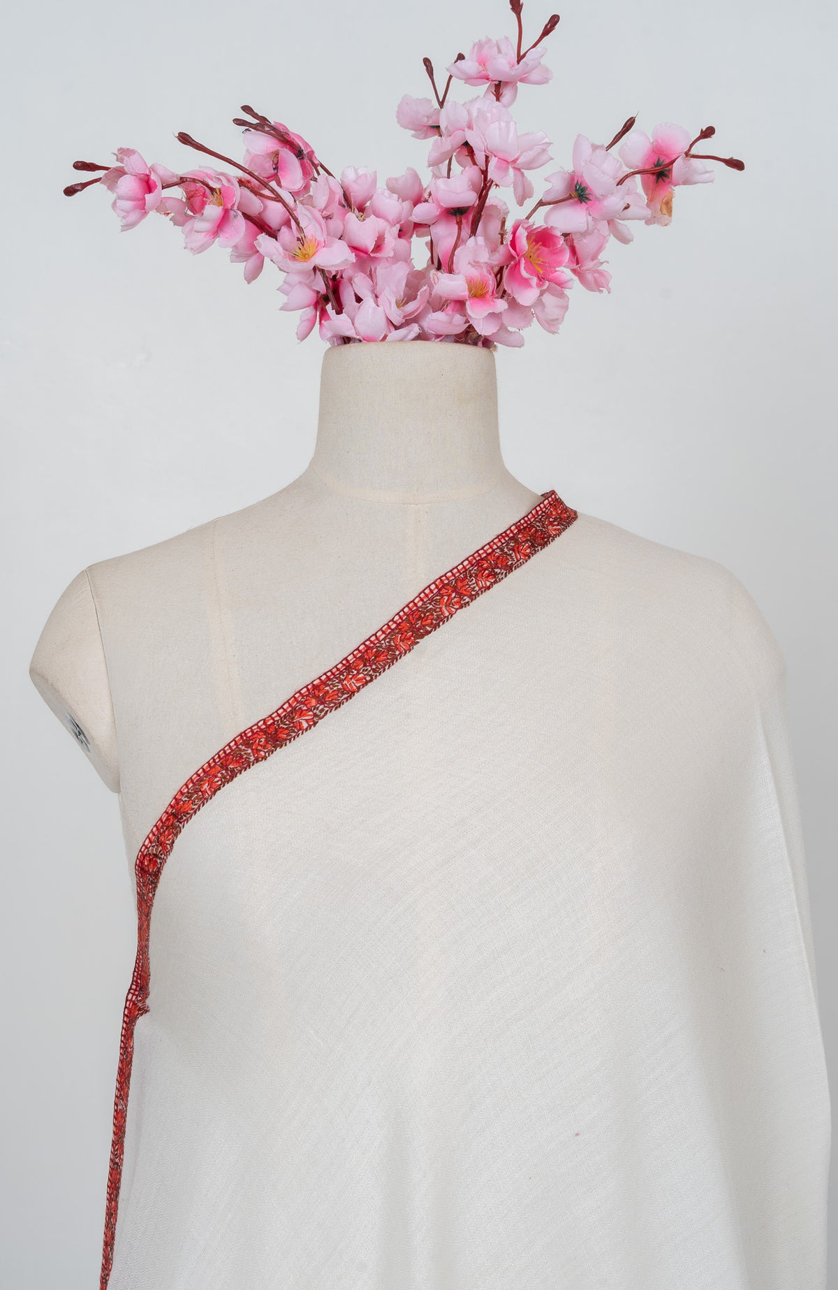 Ivory Ember Veil 2.5 Yards Sozni Hand Embroidered Shawl