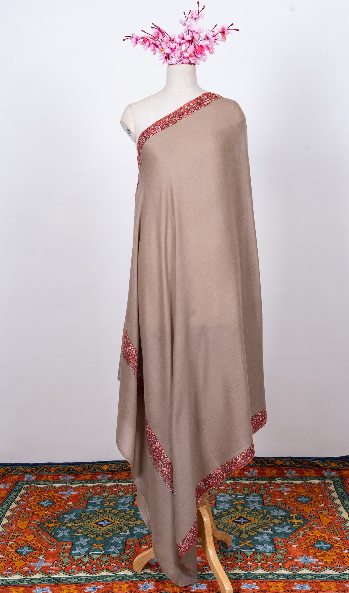 Sandstone Bloom 2.5 Yards Sozni Hand Embroidered Shawl