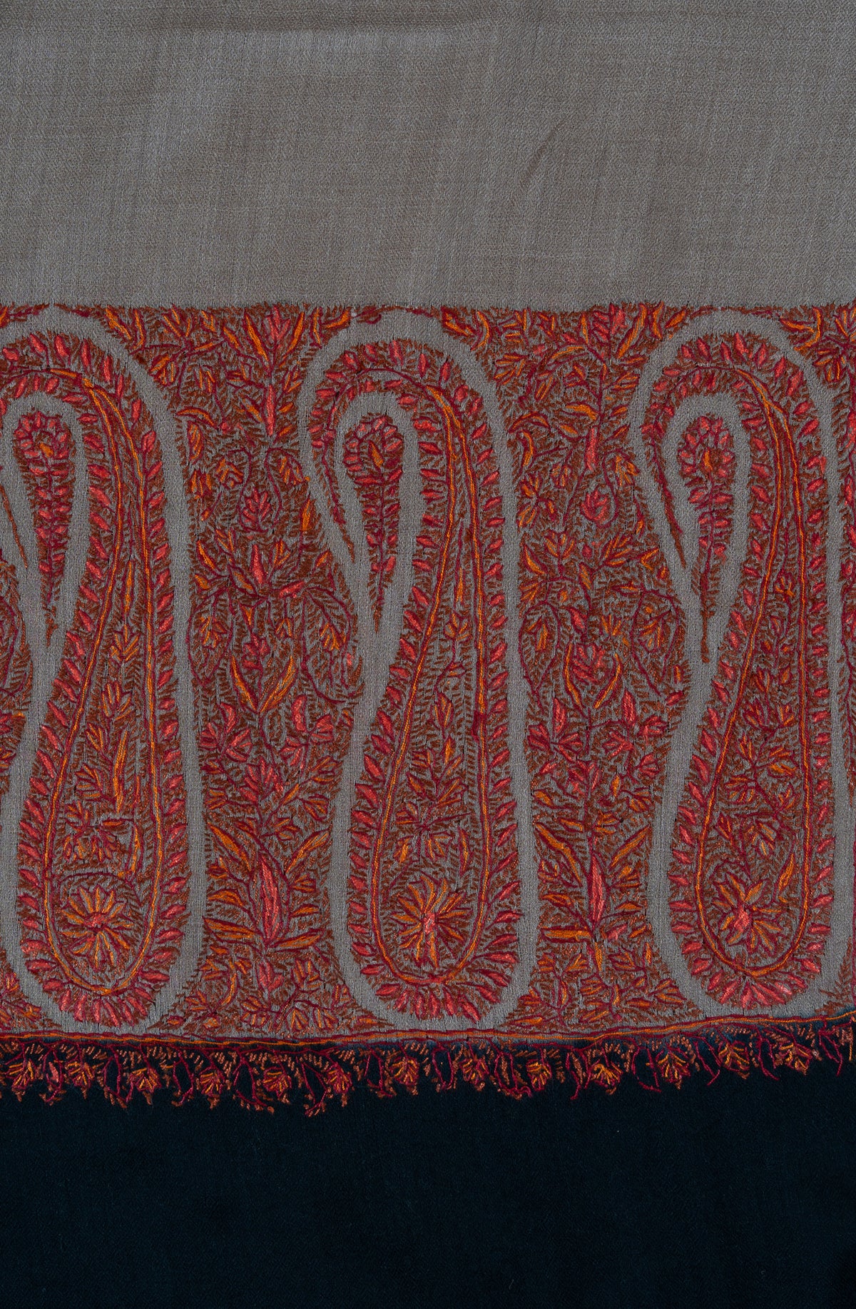 Desert Ember Contrast 2.5 Yards Sozni Hand Embroidered Shawl