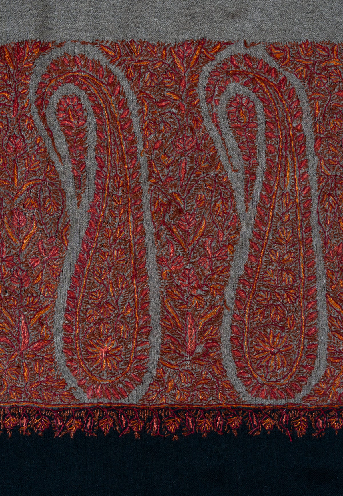 Desert Ember Contrast 2.5 Yards Sozni Hand Embroidered Shawl