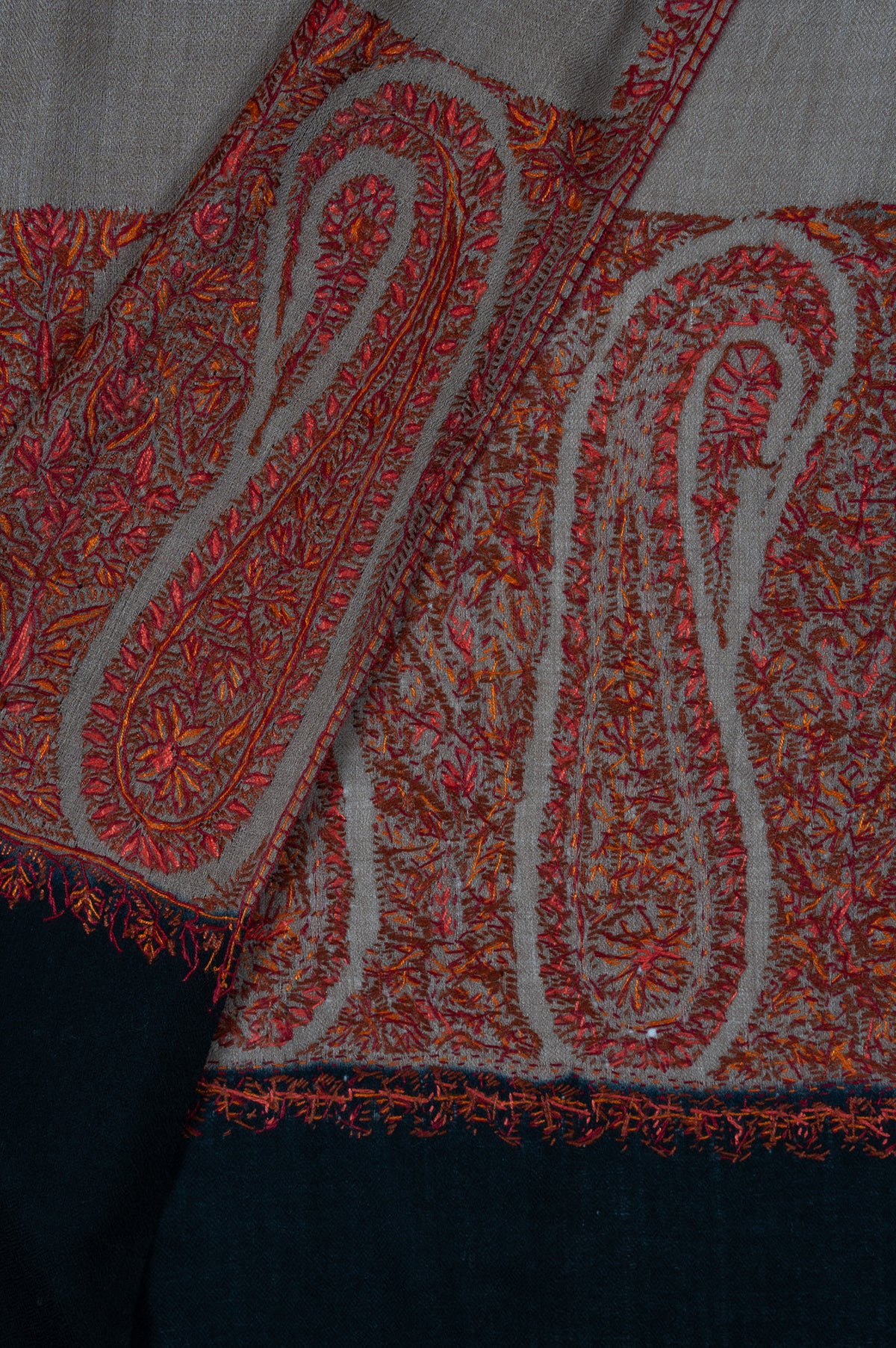 Desert Ember Contrast 2.5 Yards Sozni Hand Embroidered Shawl