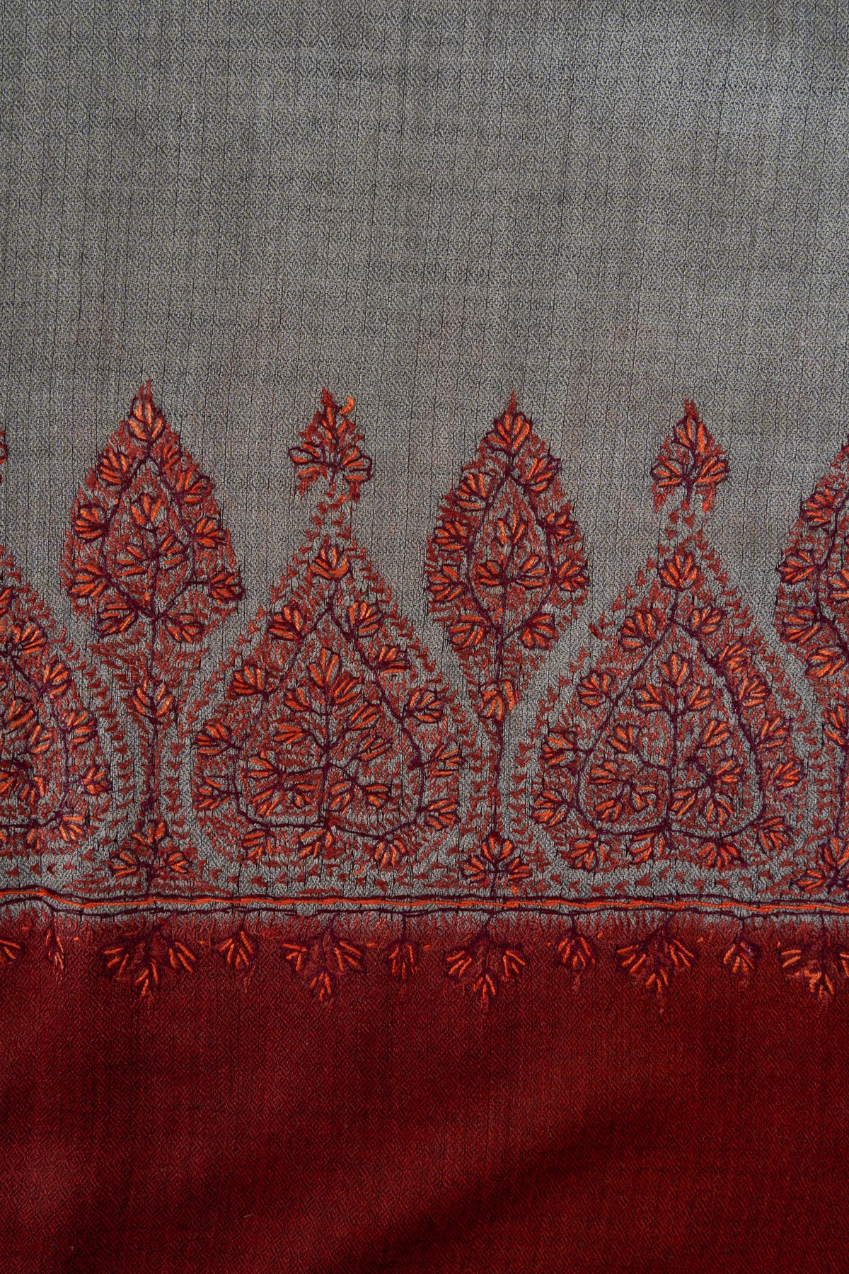 Crimson Ash Bloom 2.5 Yards Sozni Hand Embroidered Shawl