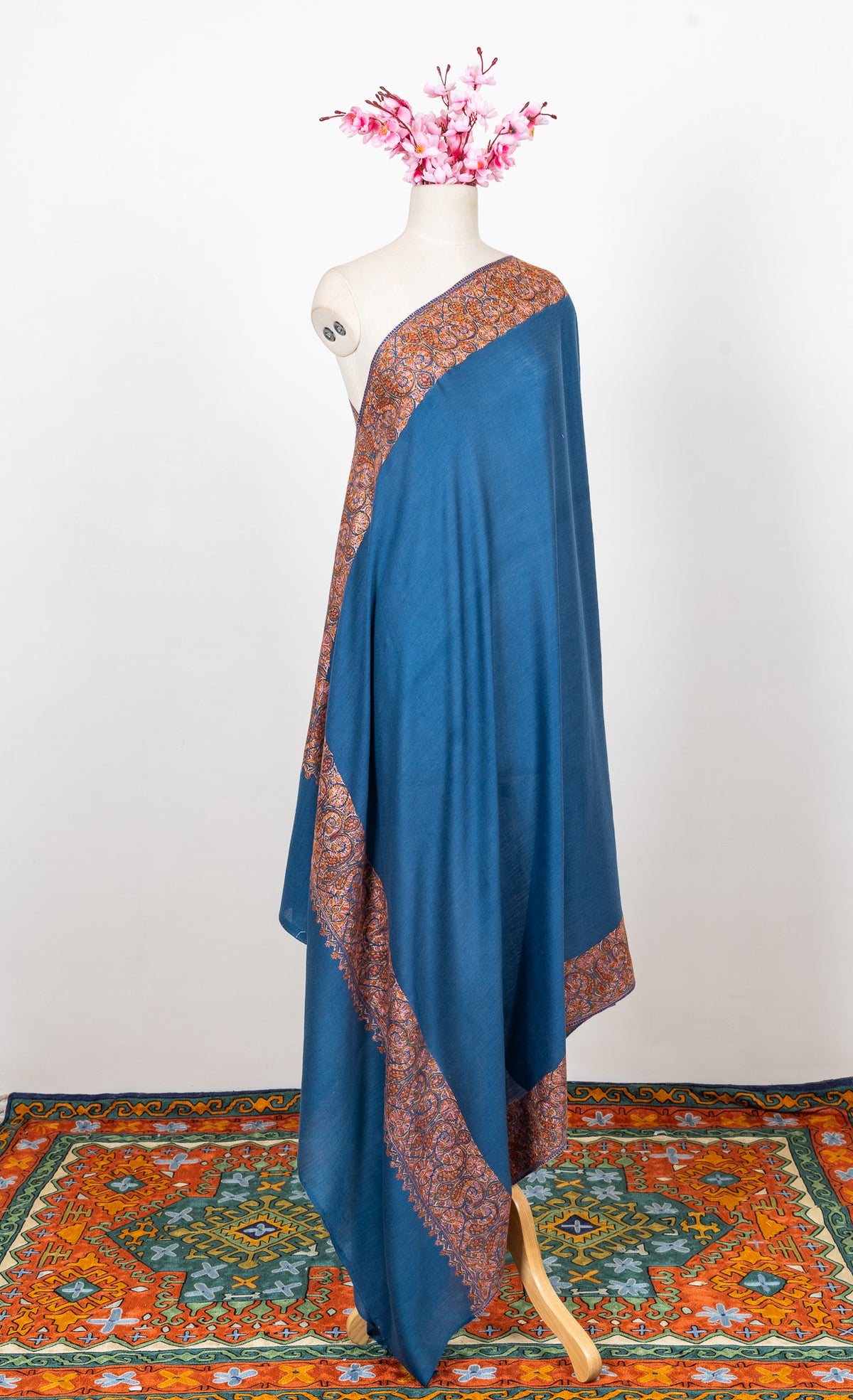 Azure Paisley Tide 2.5 Yards Sozni Hand Embroidered Shawl